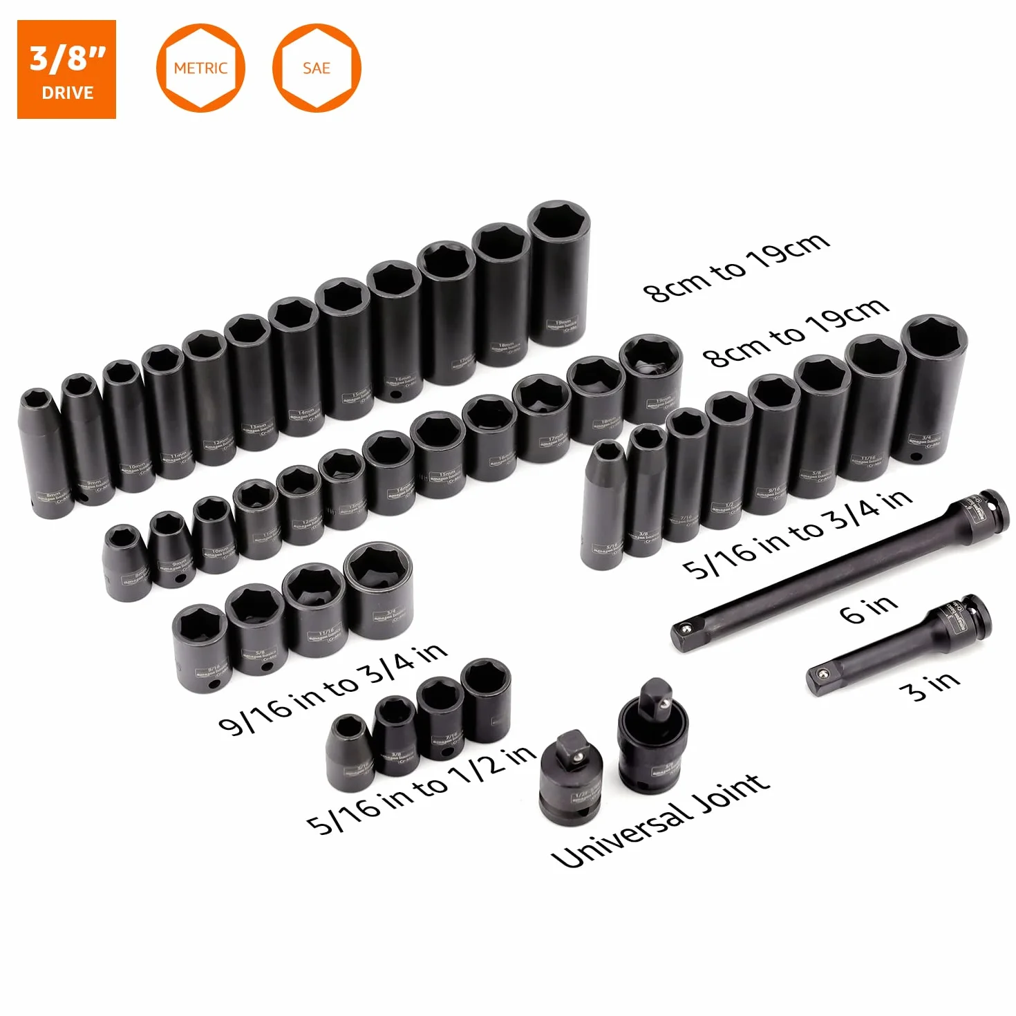 Amazon Basics zestaw nasadek sześciokątnych 3/8" 0,95 cm 44 szt. walizka transportowa