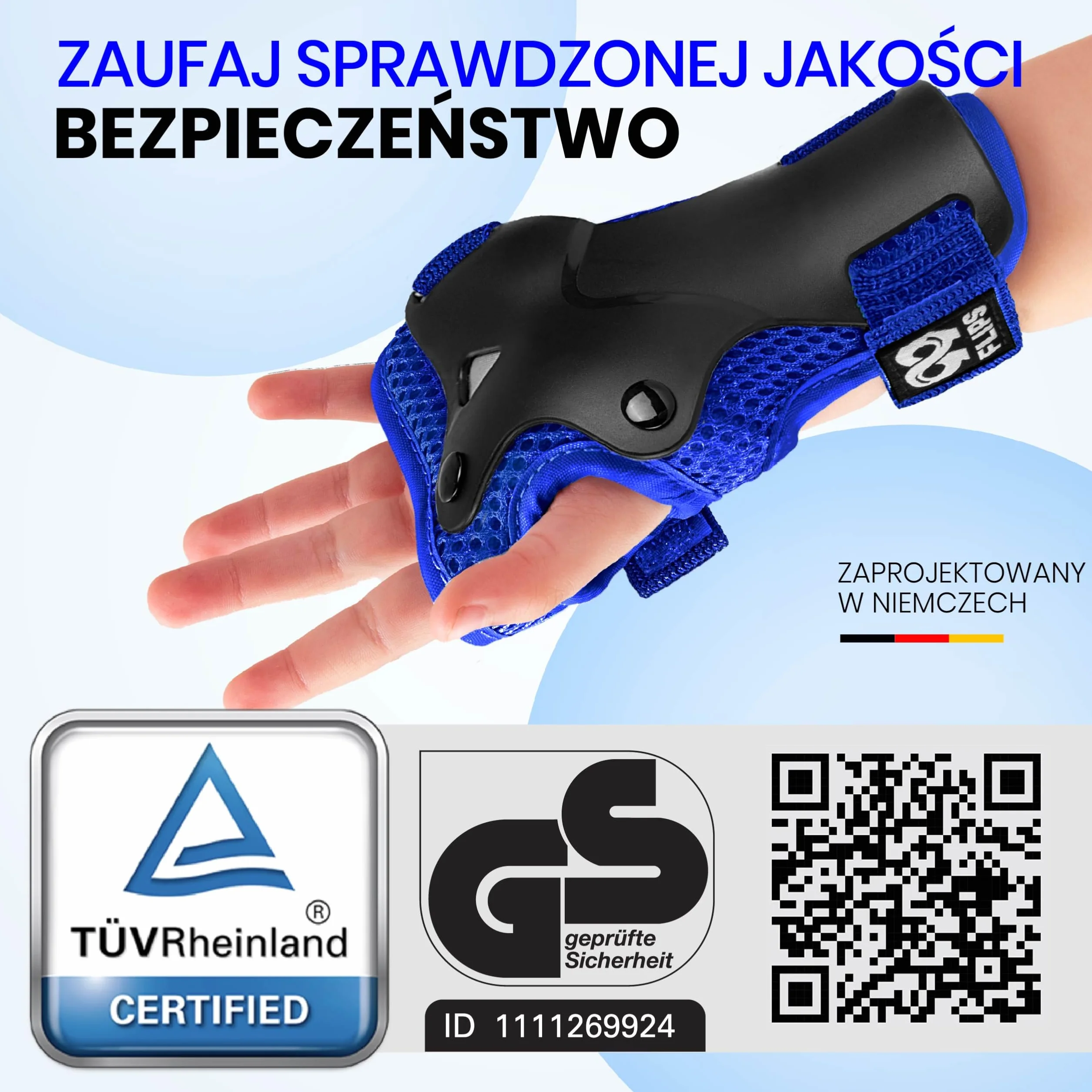 99FLIPS FLASH Niebieskie Ochraniacze na Rolki dla Dzieci od 3 lat XS Zestaw 6 el z Certyfikatem GS TÜV Rheinland Nakolanniki i Nałokietniki Dziecięce