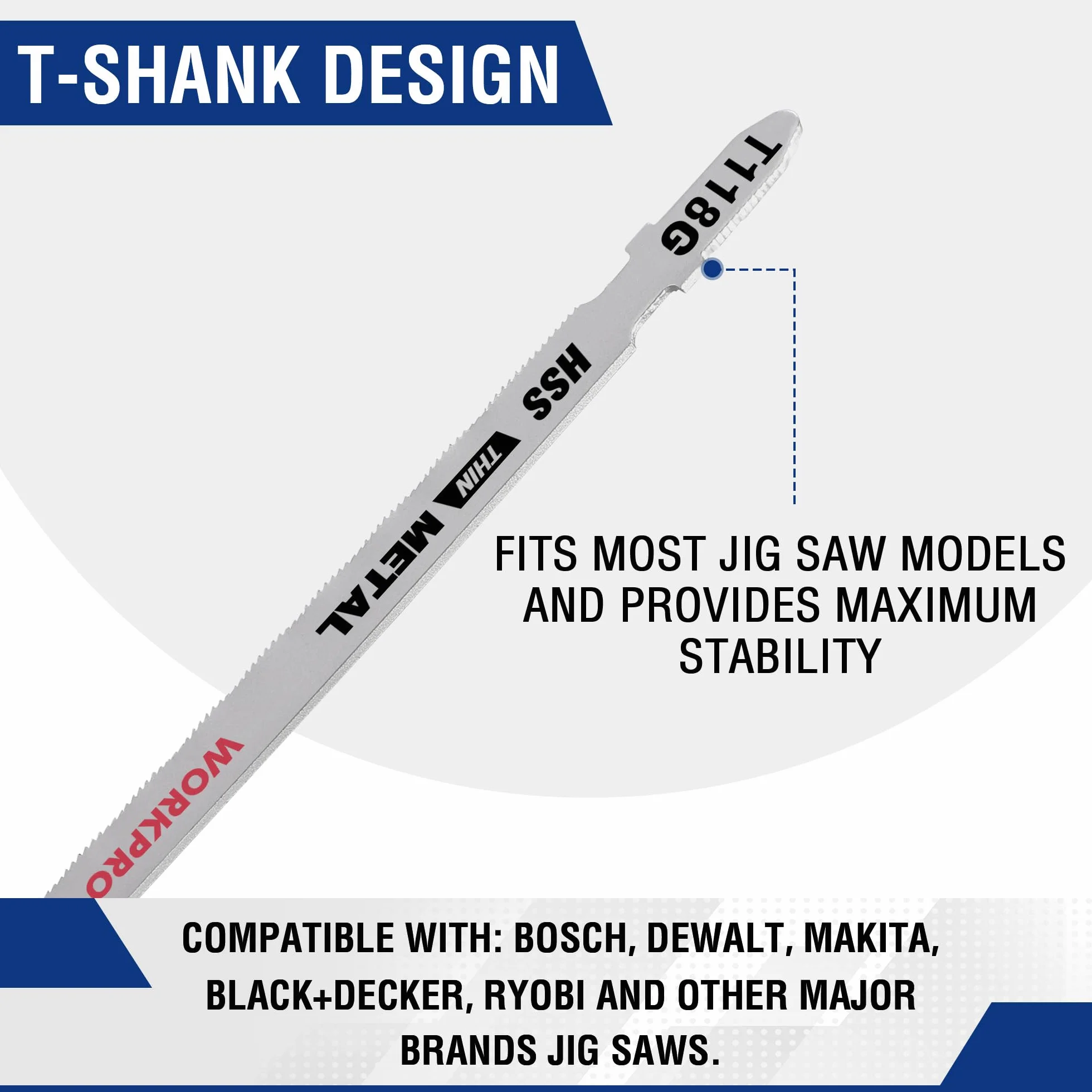 WORKPRO 20-częściowy zestaw brzeszczotów do wyrzynarek T-Shank do drewna i metalu kompatybilne z Bosch Dewalt Ryobi Makita