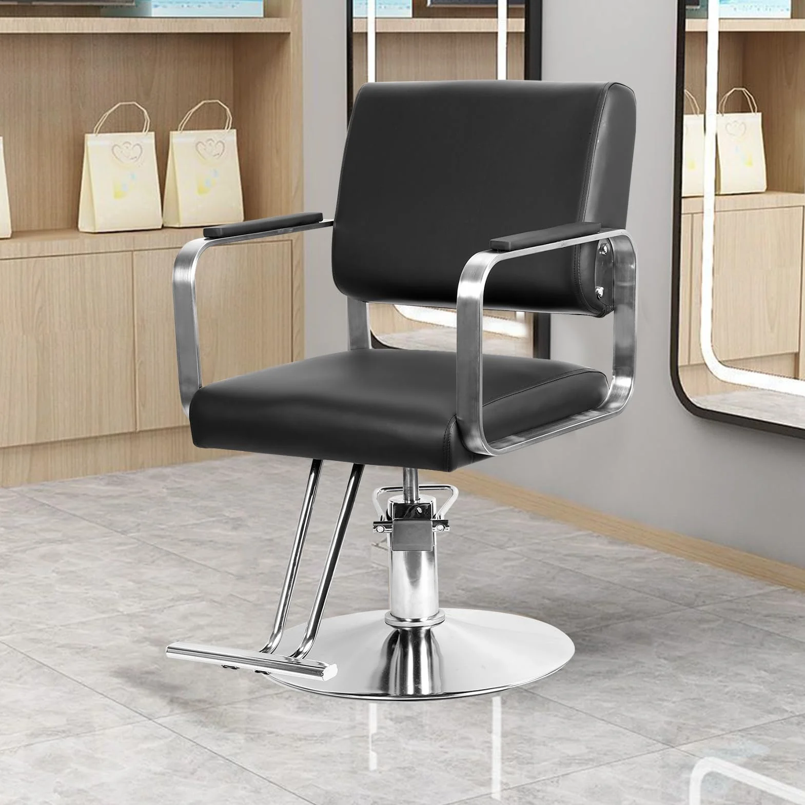 Bawełniane krzesło fryzjerskie, hydrauliczne krzesło kawowe z ergonomicznym oparciem i podnóżkiem, krzesło stylistyczne do salonu fryzjerskiego, salonu piękności, tatuażu, czarne
