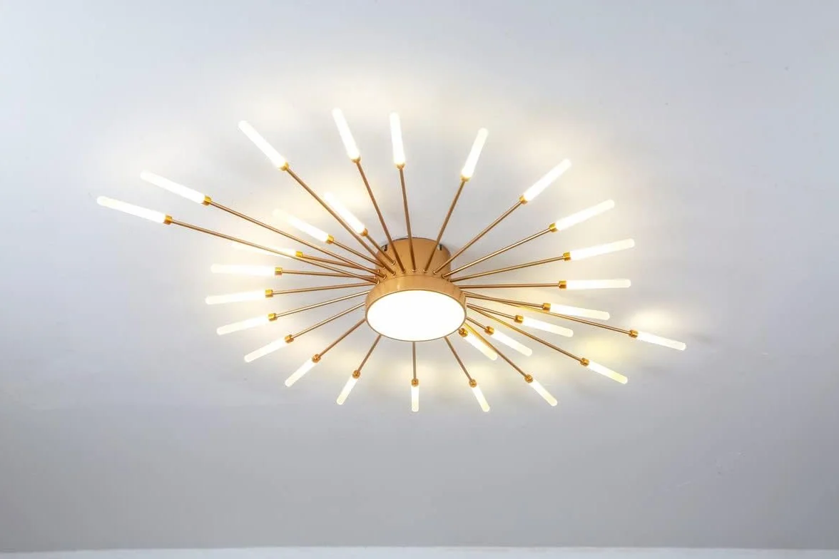 Nowoczesne oświetlenie sufitowe LED, 28+1 głowic, złote żyrandole