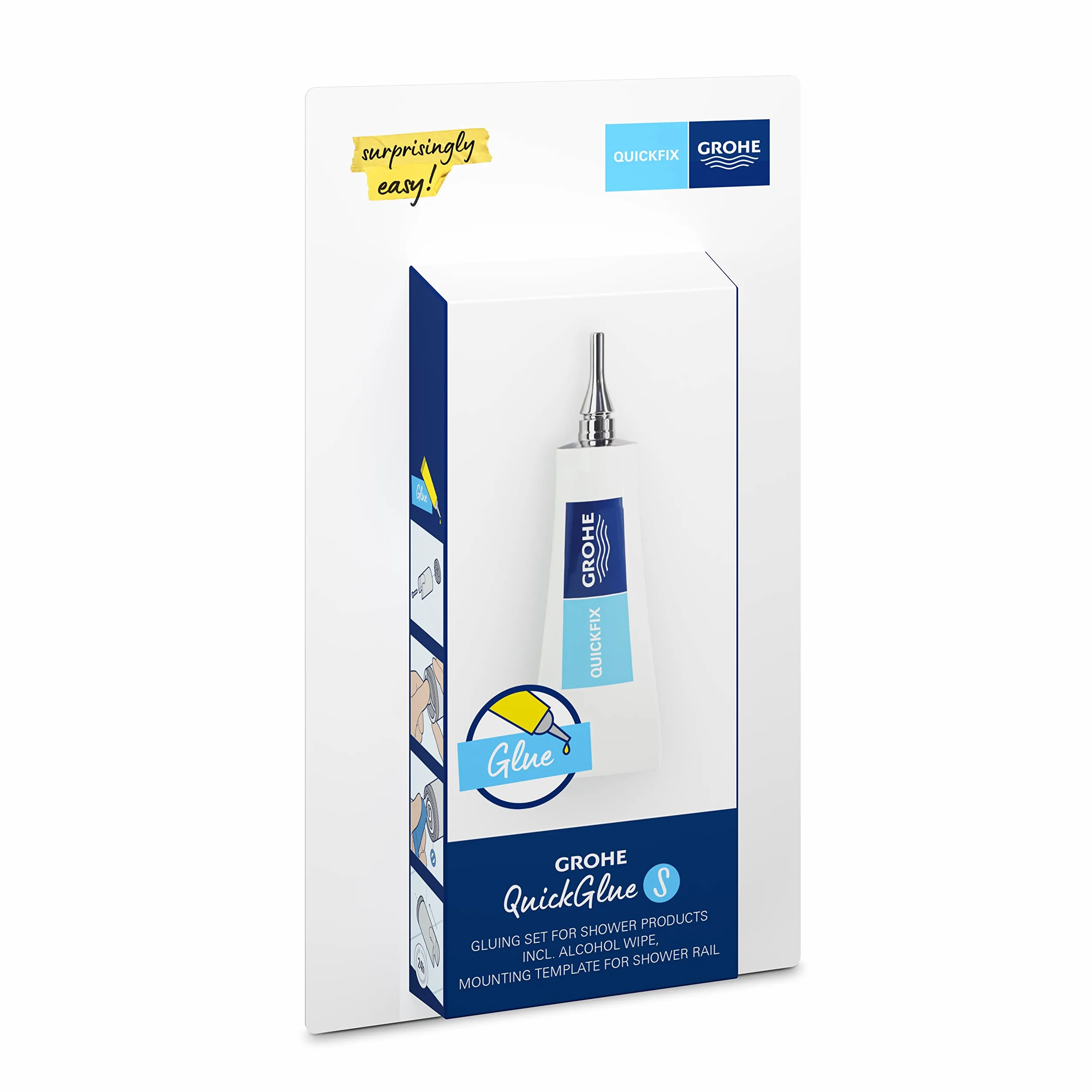 GROHE QuickGlue Set S, zestaw do kolażu do produktów prysznicowych z 1 rurką kleju i 1 chusteczką nasączoną alkoholem, 24 godziny schnięcia, 41247000