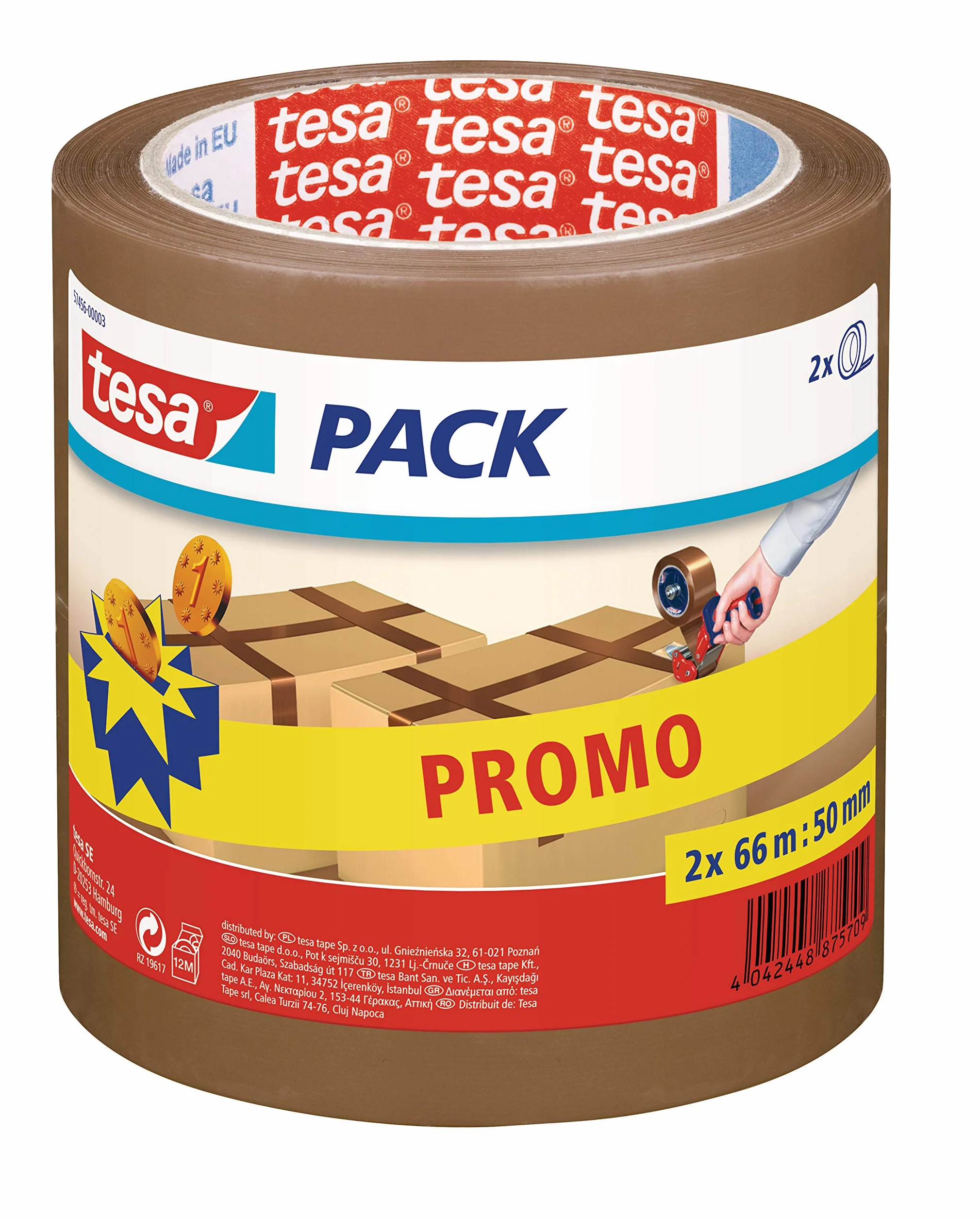 Tesa taśma pakowa 66 m x 50 mm brązowa 2 rolki