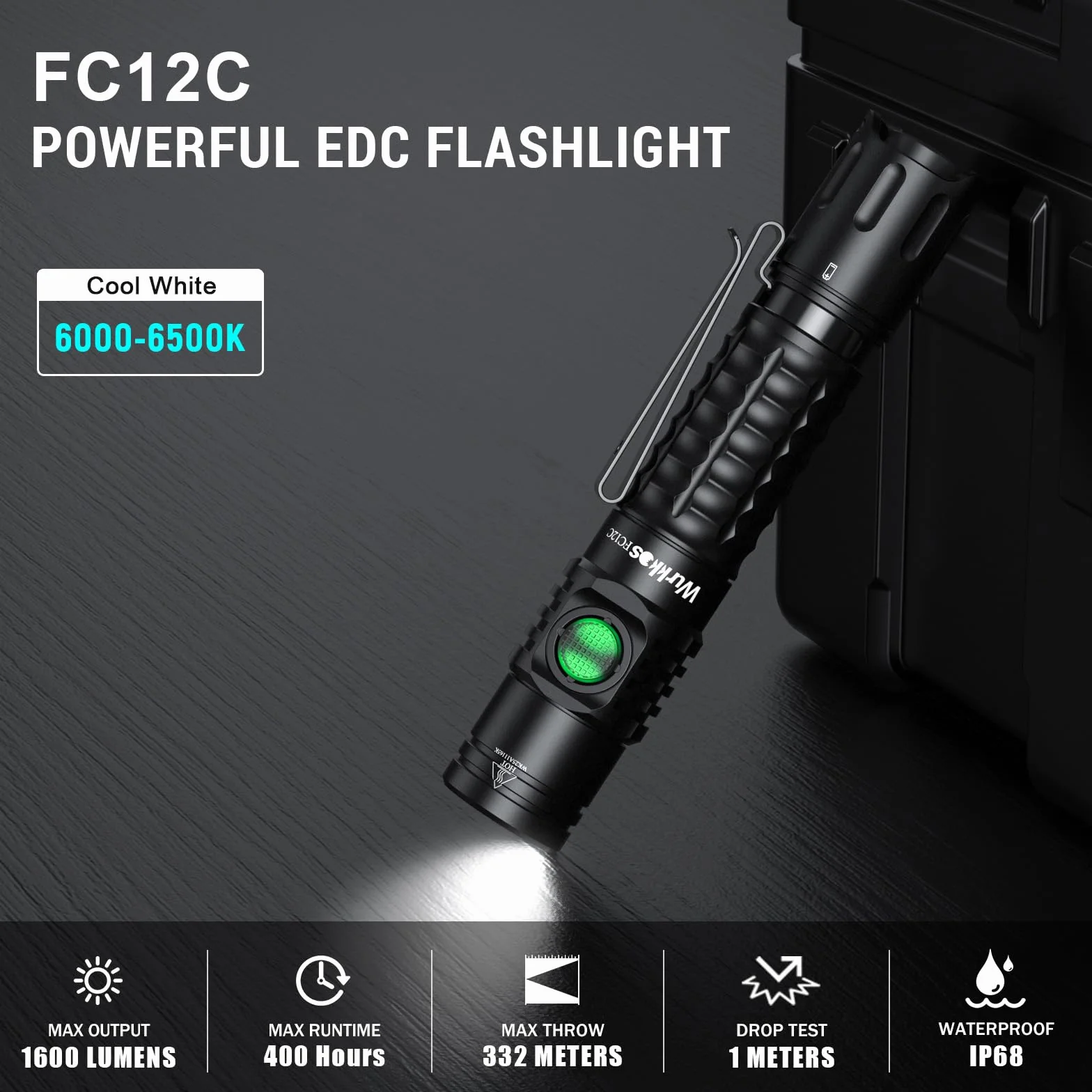 Latarka taktyczna Wurkkos FC12C, LED 1600 lumenów, IP68, sterownik Step-Down