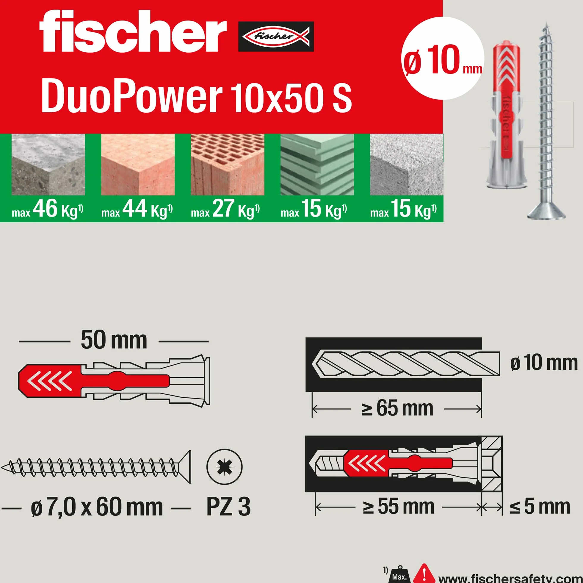 Fischer PowerBox 180 kołków DuoPower ze śrubami i hakami, do pełnej ściany, perforowanej i suchej zabudowy, 360 szt