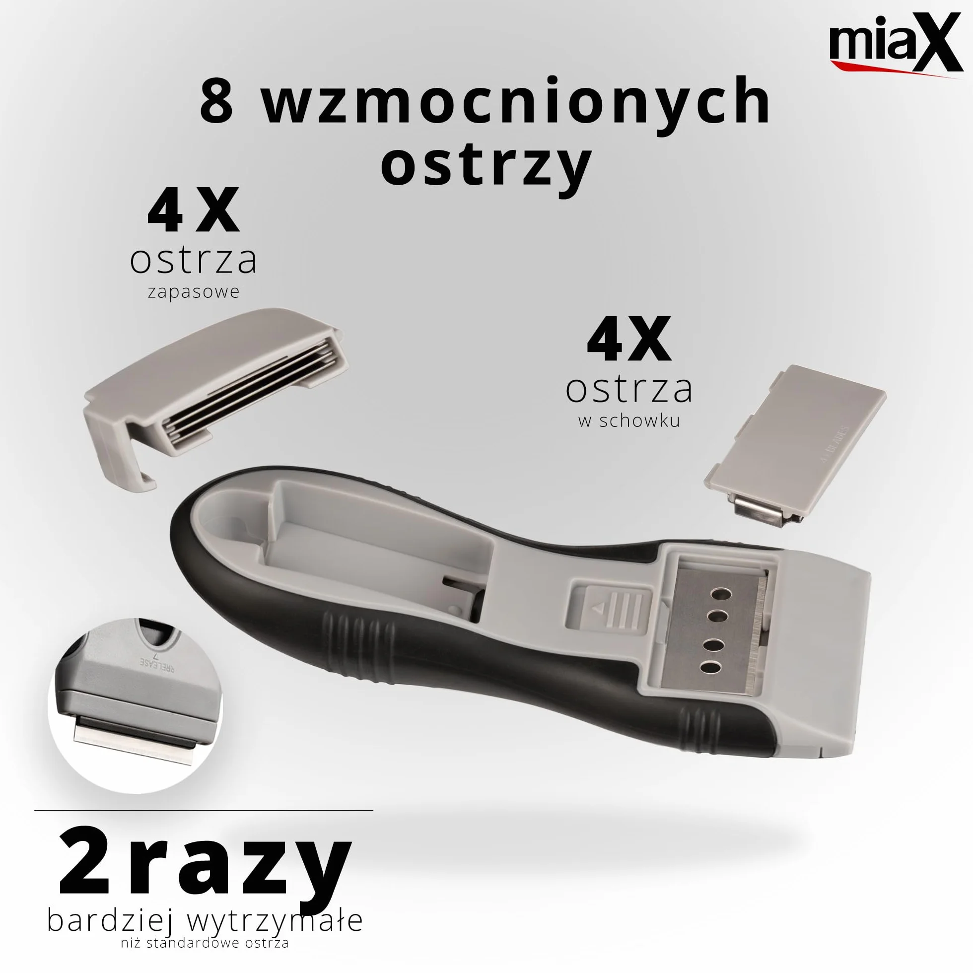 MiaX Premium Skrobak do Płyty Ceramicznej 2.0 – Ergonomiczny skrobak do szkła i płyt grzewczych z 8 wzmocnionymi ostrzami zapasowymi