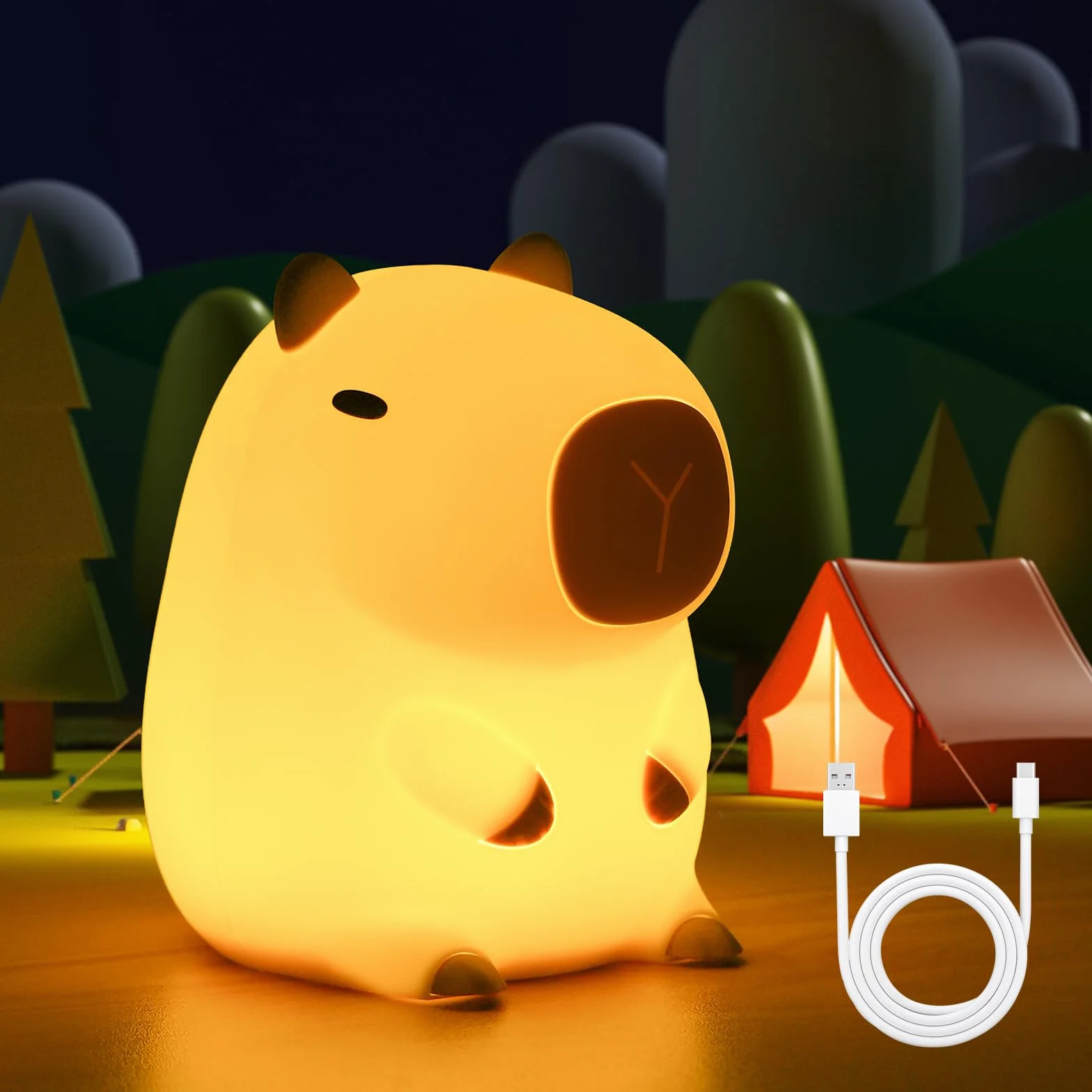 Lampka nocna z kapibarą z funkcją dotykowego sterowania USB i timerem
