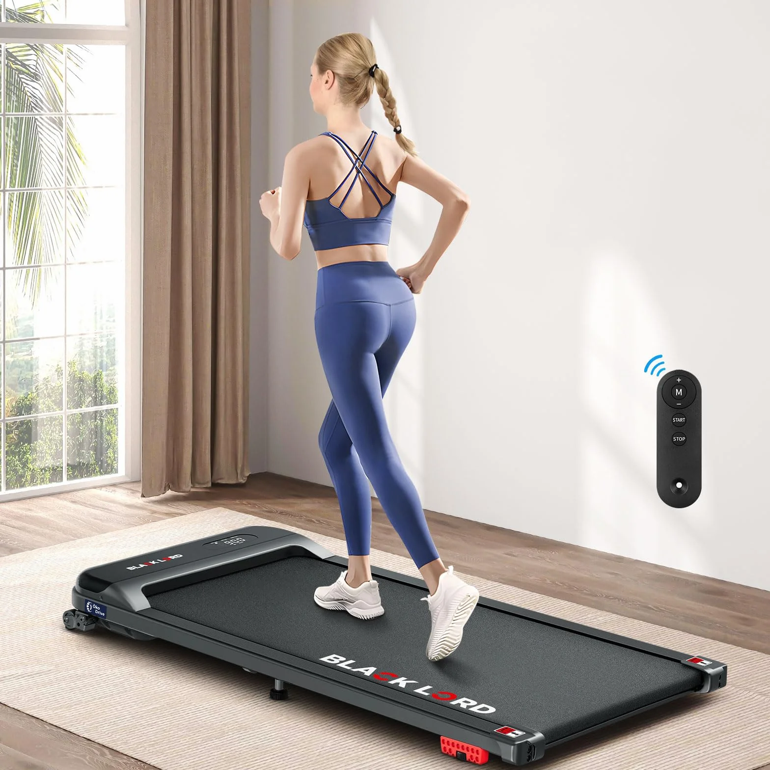 BLACK LORD Pod biurkiem bieżnia, podkładka do chodzenia 2 w 1 do chodzenia i joggingu, 3,2 KM sprzęt fitness, przenośny pod biurkiem, do domu i biura, pojemność 140 kg