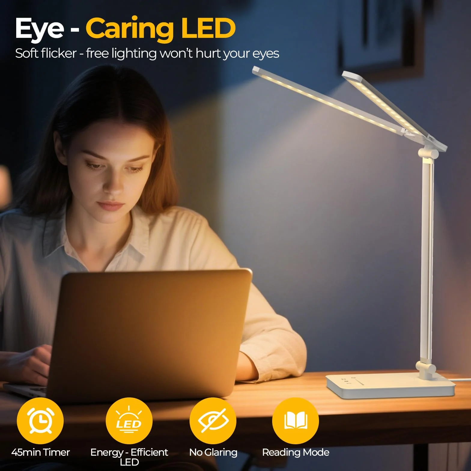 Lampa biurkowa LED 15W ochrona oczu 5 kolorów 10 poziomów jasności timer pamięć