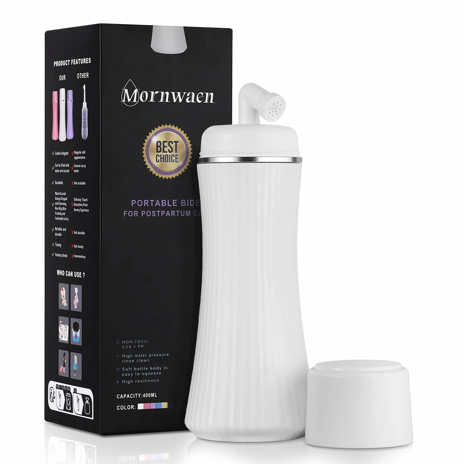 Peri Butelka 400 ml Po Porodzie, Przenośny Bidet z Wysuwanym Opryskiwaczem, Biała