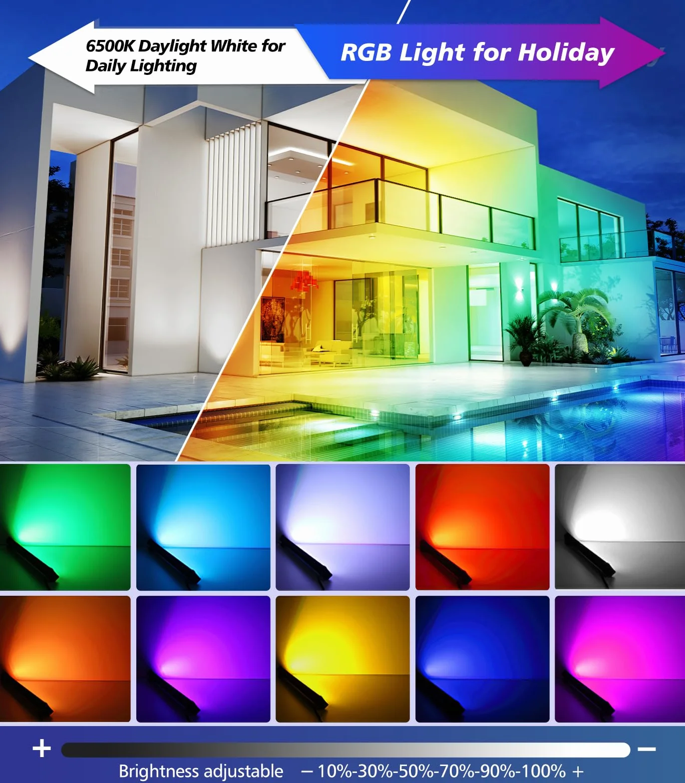 MEIKEE Reflektor RGB 42 W z pilotem, 360°, 10 kolorów, 30 trybów, timer, 6 poziomów jasności, LED