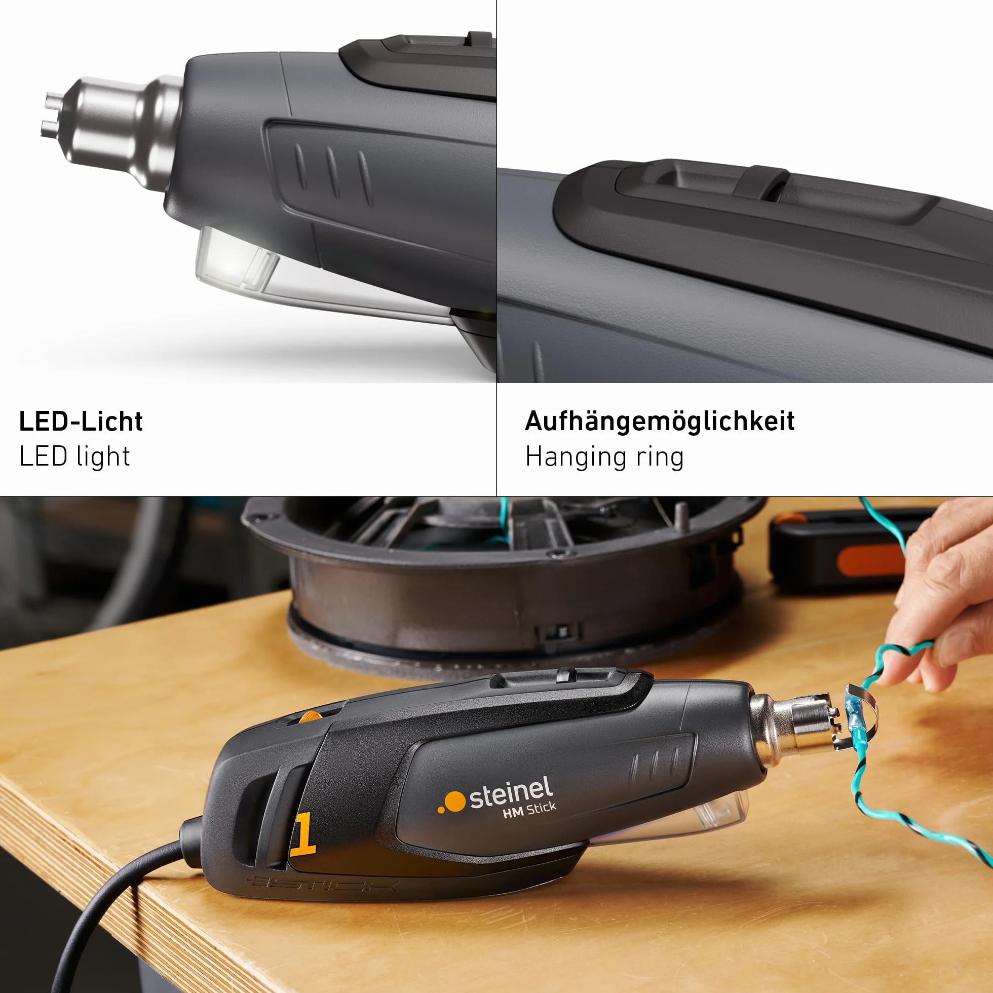 Steinel Mini pistolet na gorące powietrze HM Stick, 4 dysze, 350 W, 400-500°C, lampka LED