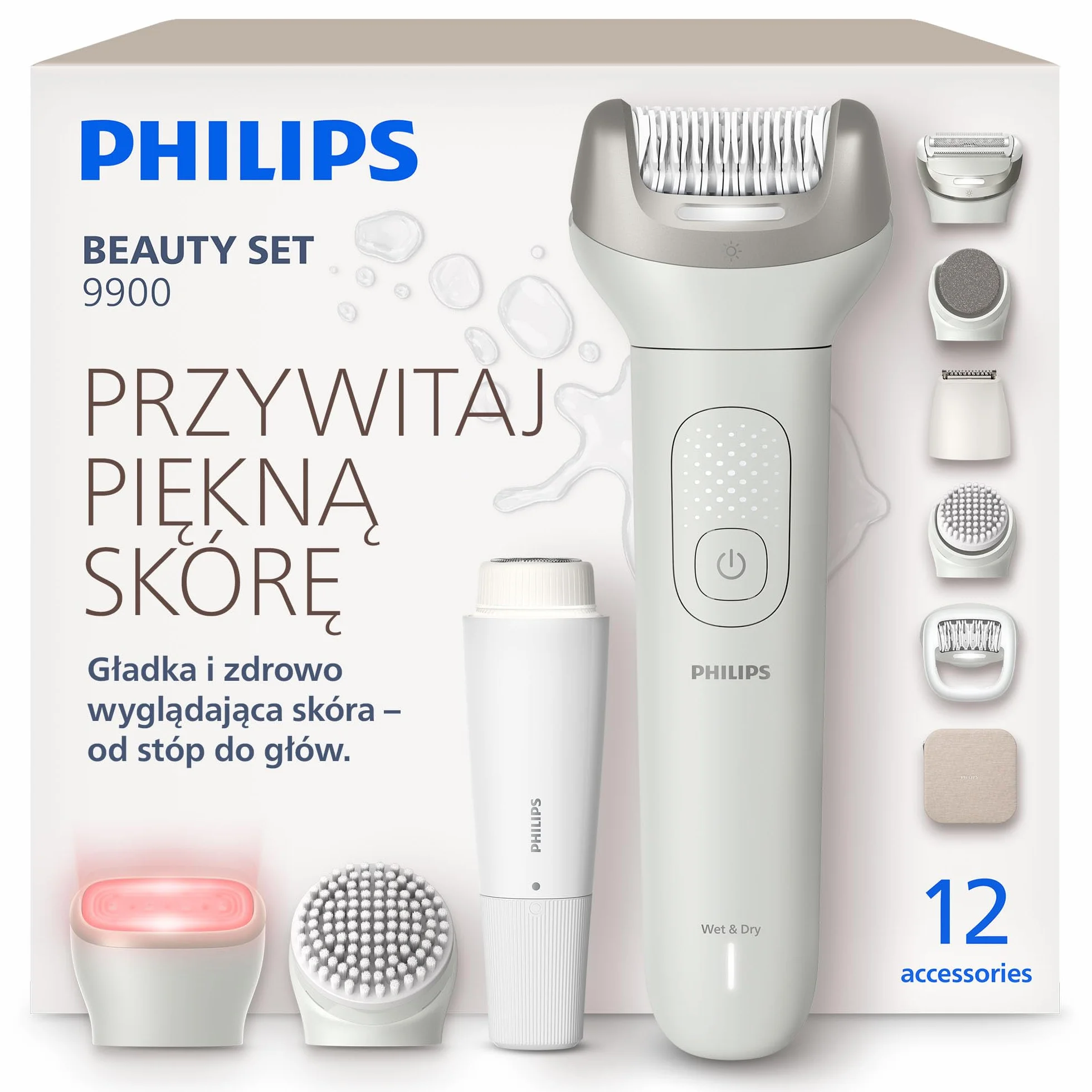Philips Beauty Set – uniwersalny zestaw pielęgnacyjny do ciała i twarzy, do używania na mokro lub na sucho, depilacja oraz pielęgnacja ciała i skóry, model BRE749/00