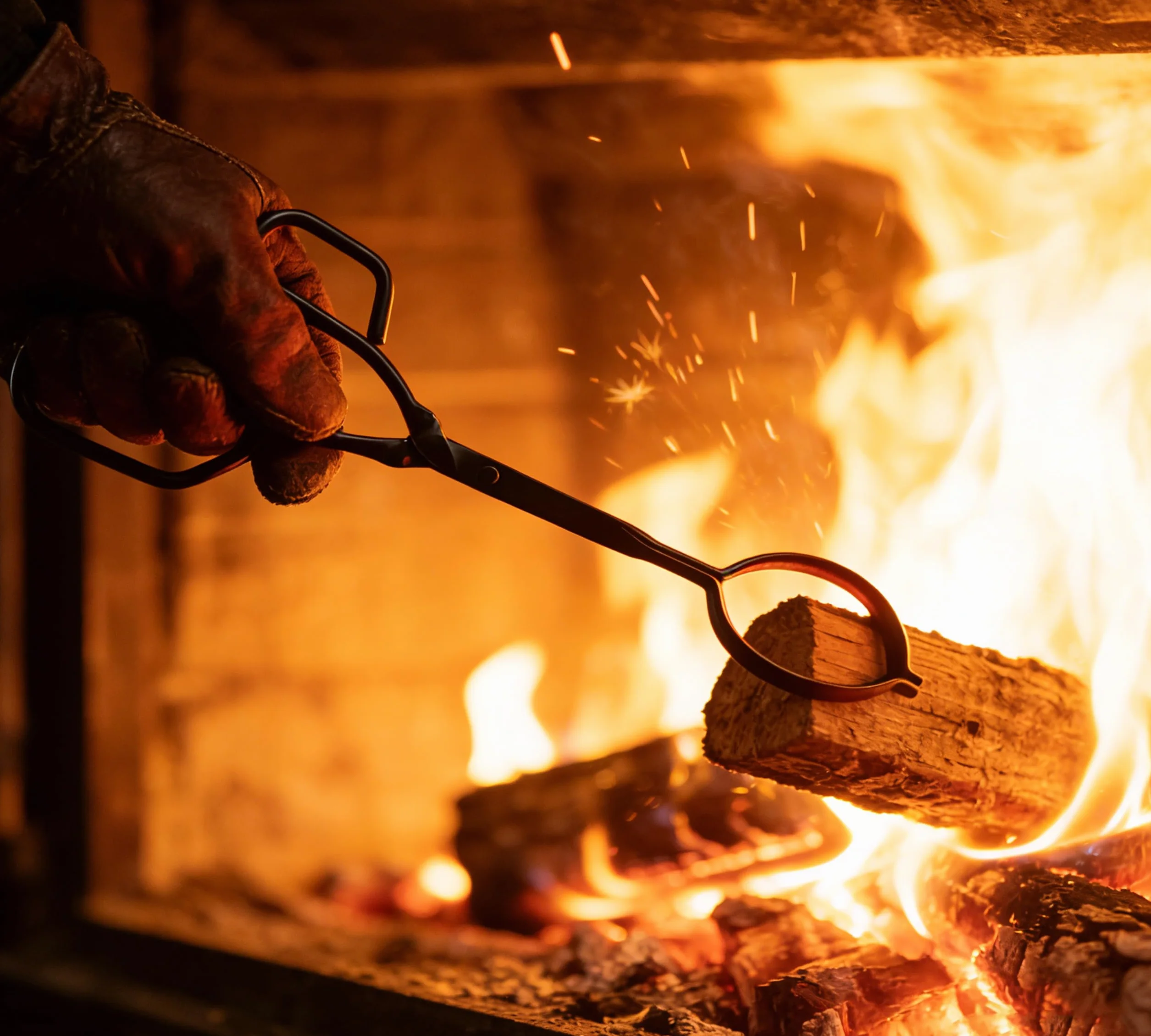 Kingson Szczypce kominkowe o długości 43 cm – chwytak do drewna z dużym uchwytem, konstrukcja nitowana – palenisko, grill, narzędzie do grillowania i drewna