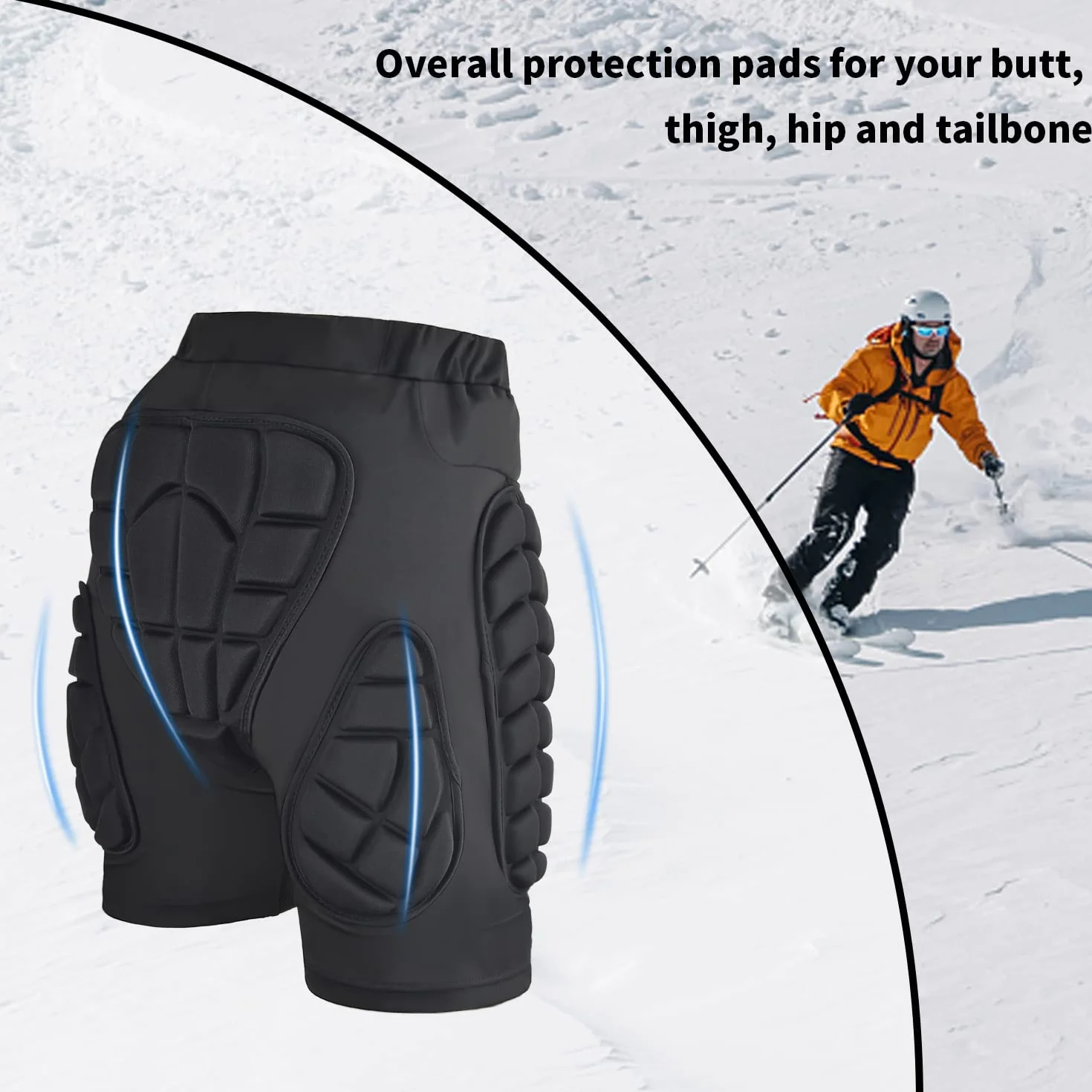 Tentock Spodnie ochronne, wyściełane spodnie ochronne, szorty ochronne na biodra, pośladki i kość ogonową, szorty snowboardowe, szorty dla mężczyzn i kobiet, wyściełane 3D, ochrona przed jazdą na
