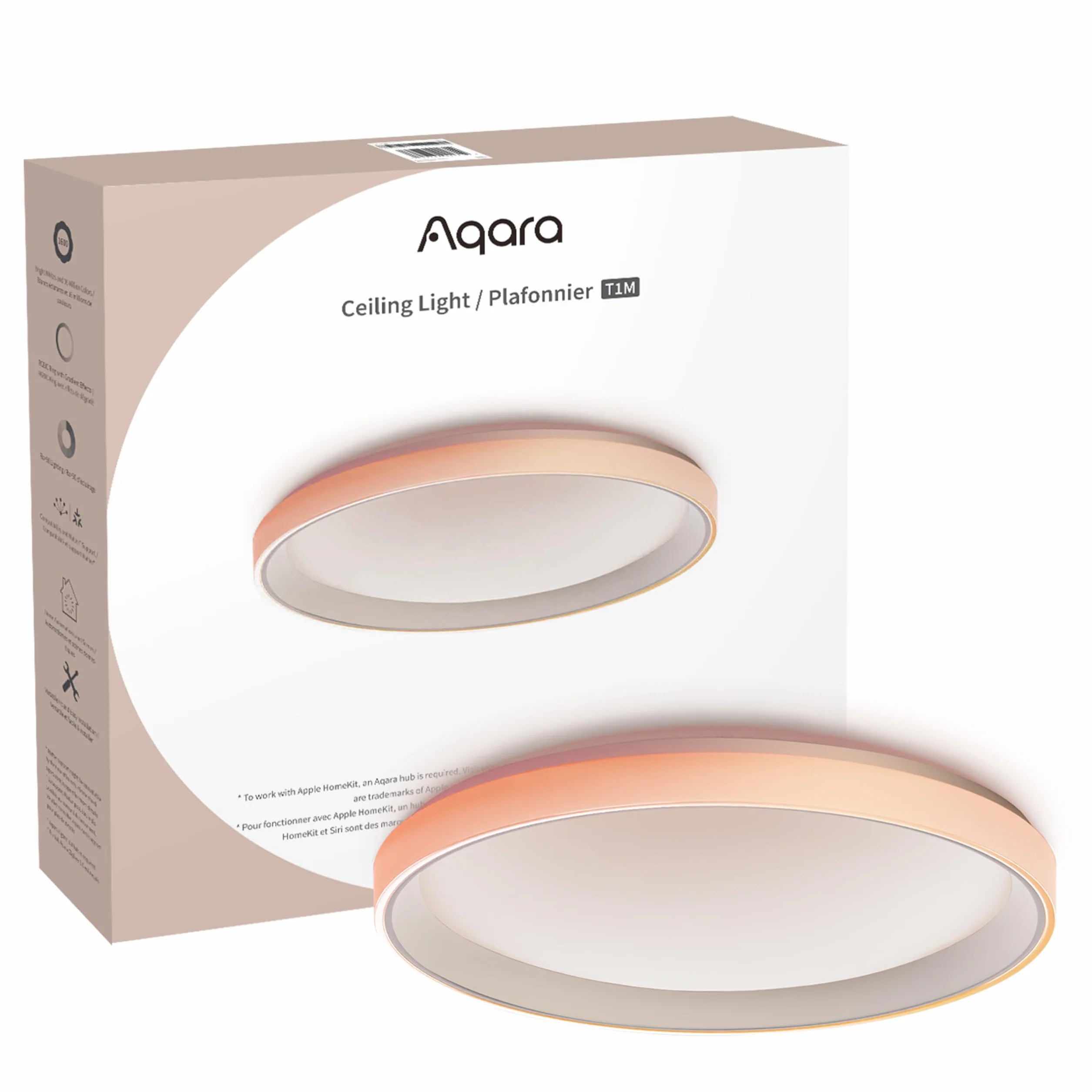 Aqara LED Lampa Sufitowa T1M, Matter, RGB + IC z Efektami Gradientu i 16 mln Kolorów, 40W 3450lm, 2700-6500K Biały Przestrajalny