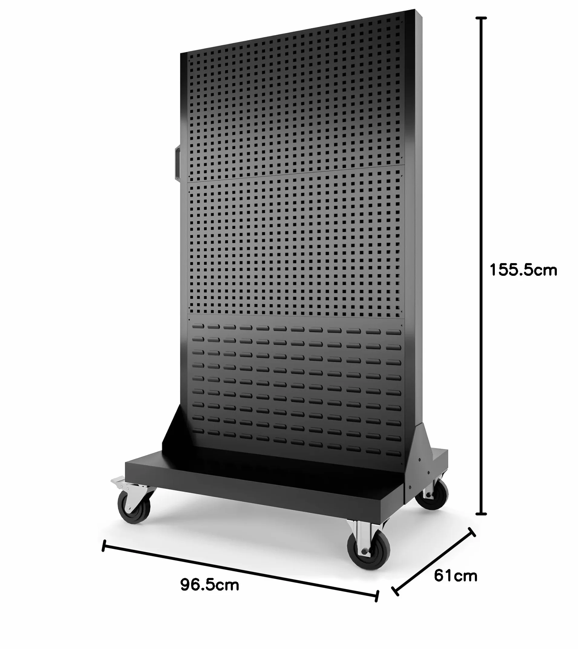 Ścianka Warsztatowa Metalowa Perforowana na Kółkach 155,5 cm x 96,5 cm x 61 cm Czarna