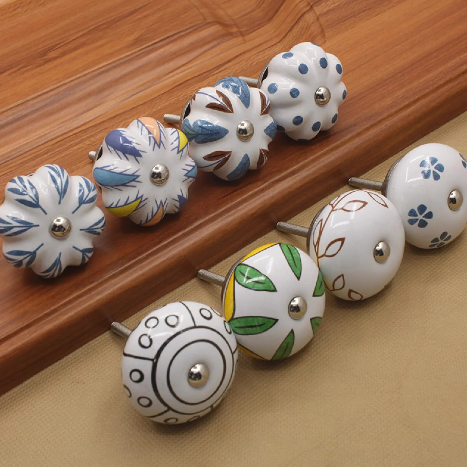 Uchwyty Meblowe Ceramiczny Pojedynczym Otworem Retro Styl Śródziemnomorski Klamka Typu C Liść Morwy 4 Szt