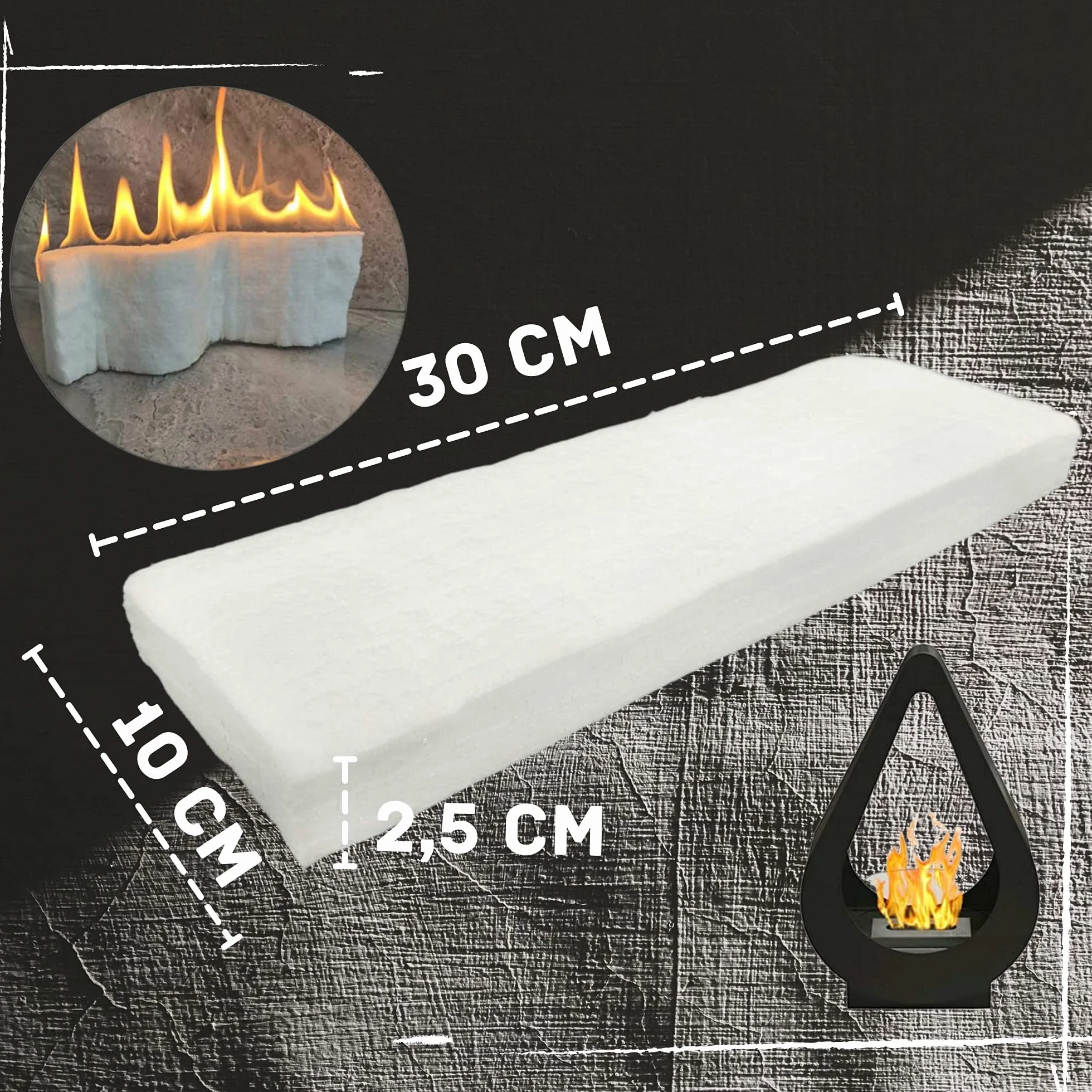 GRINADA® Gąbka ceramiczna do kominka bioetanolowego 30 x 10 x 2,5 cm