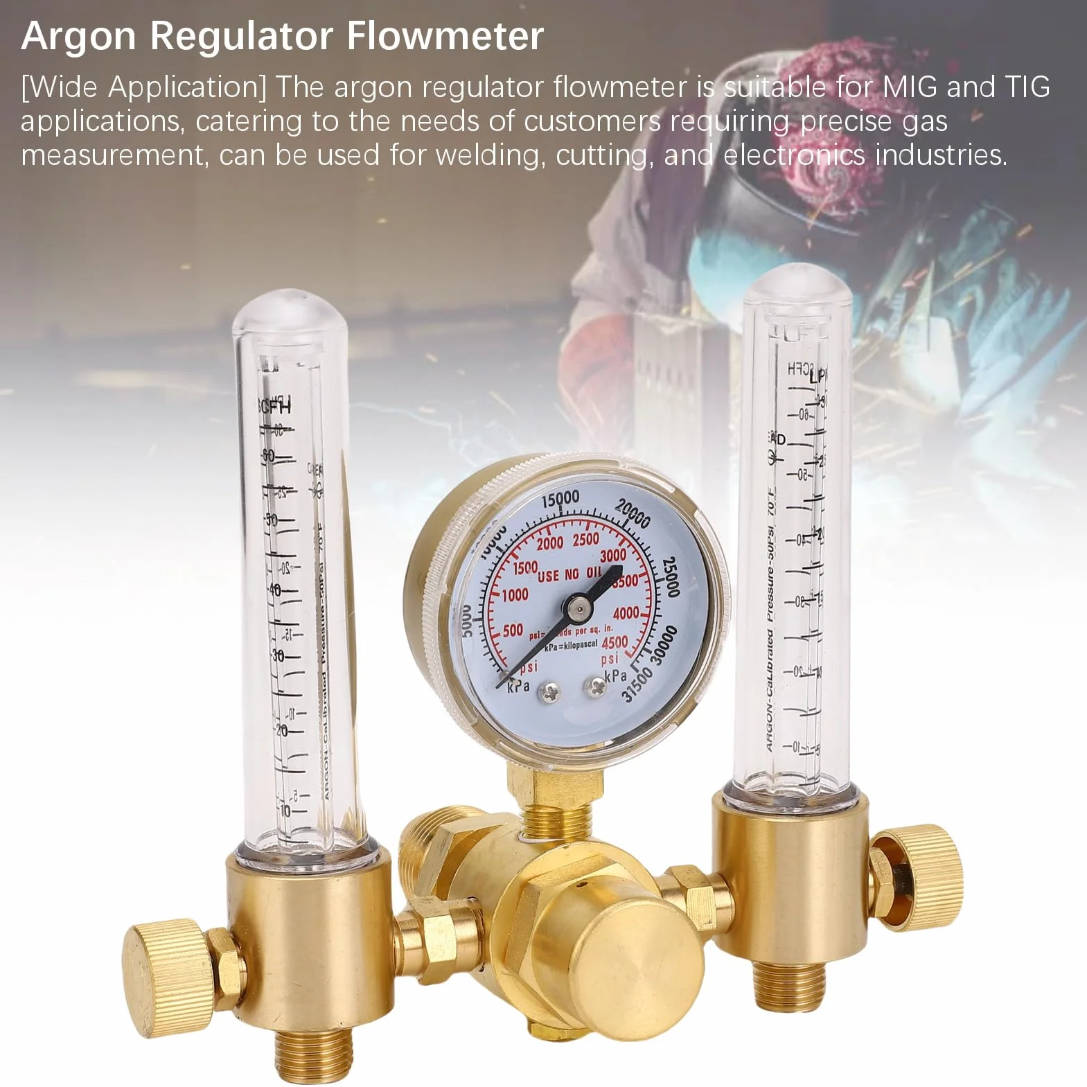 AMONIDA Przepływomierz Argonu Regulator Gazu do Spawania TIG MIG 0-60CFH 0-4500PSI CGA580 5/8 Cala X 18 RH