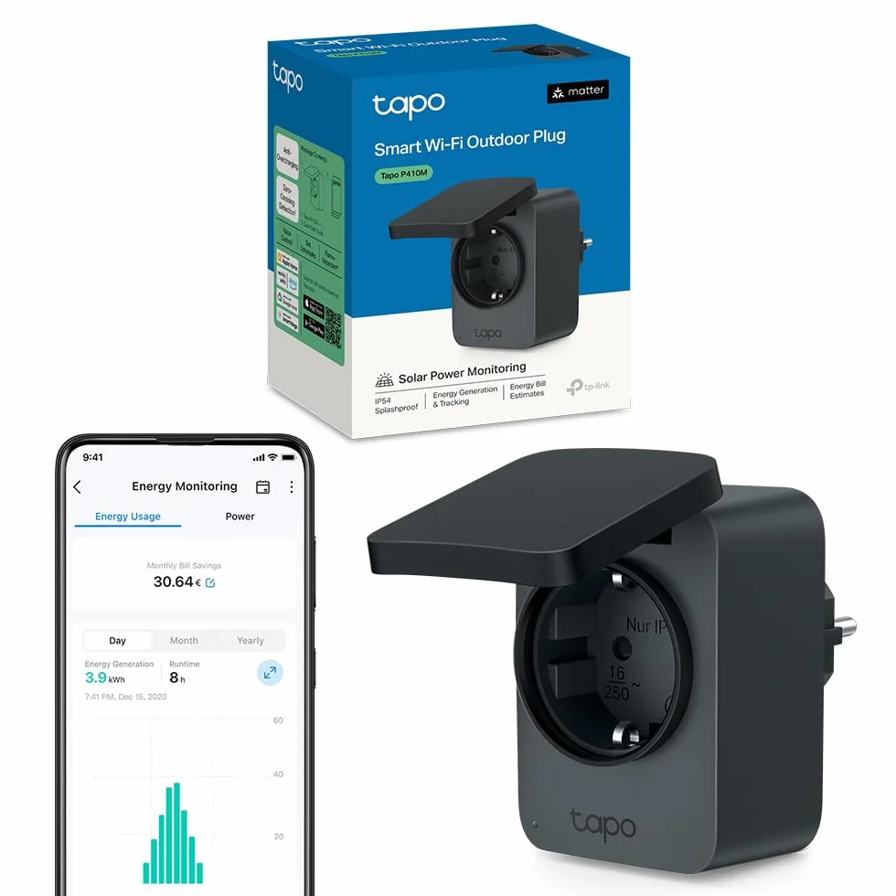 Tapo P410M gniazdko Wi-Fi na zewnątrz Smart Home Plug IP54 3680 W 16 A z licznikiem prądu