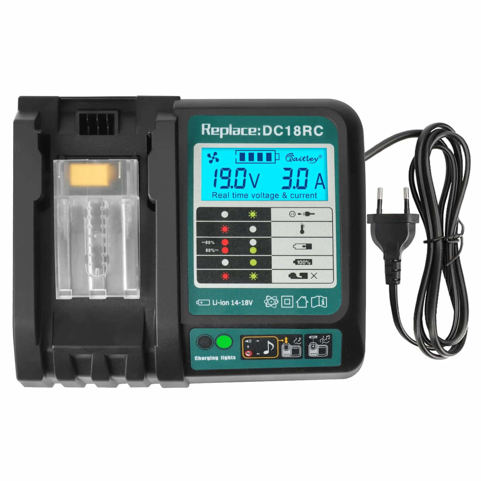 Powarobor DC18RC Szybka ładowarka 3A z wyświetlaczem LCD 14,4V-18V