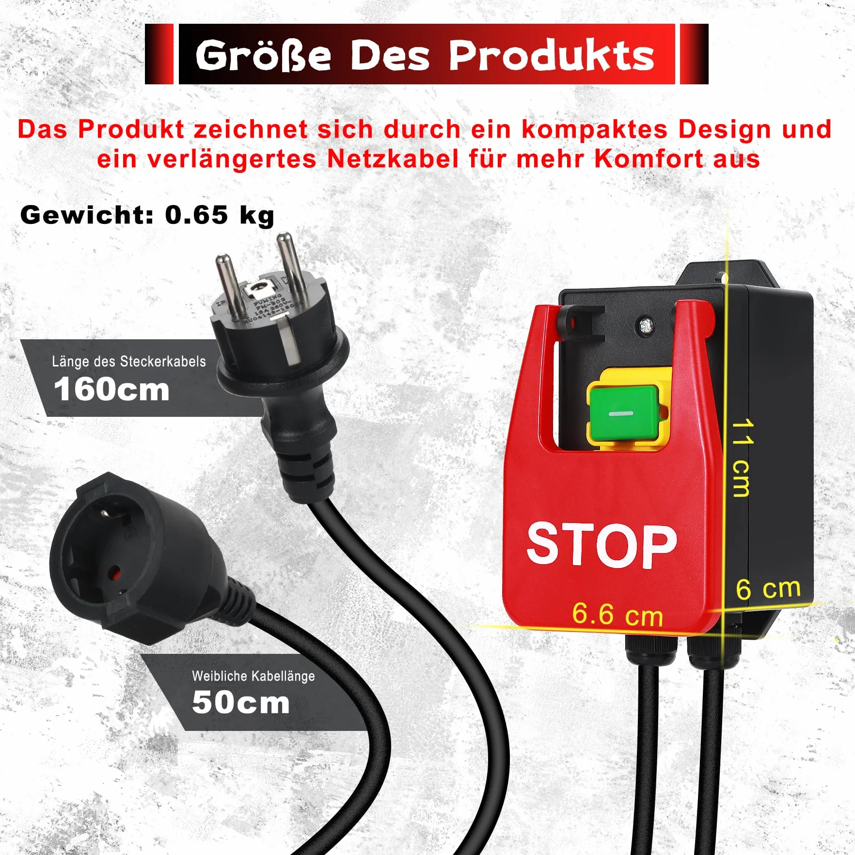 Wyłącznik awaryjny 230 V elektromagnetyczny z gniazdkiem 1,6 m
