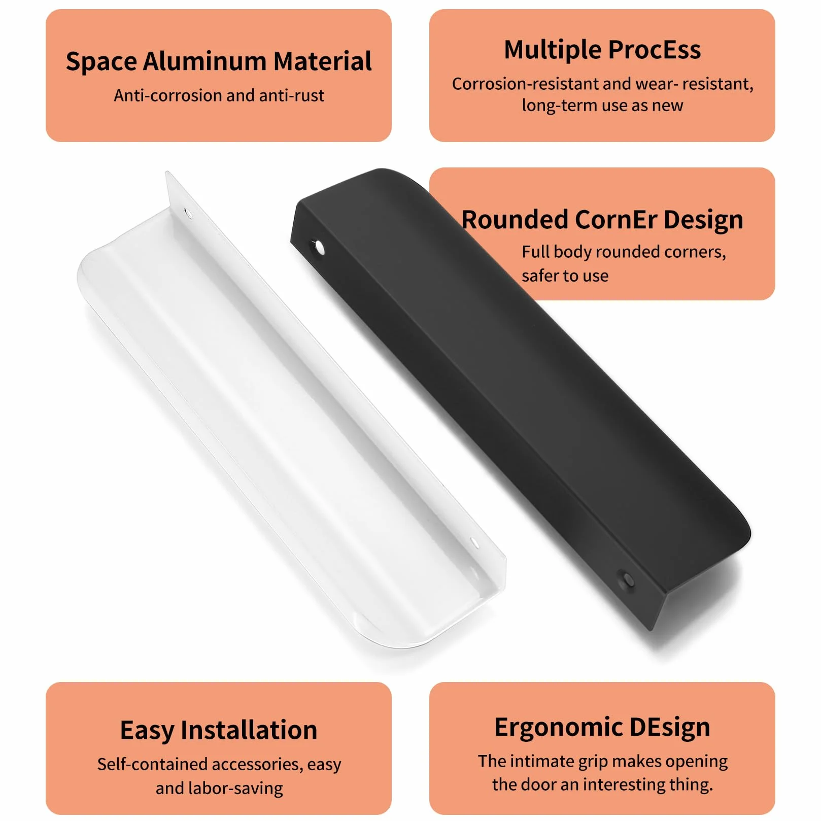 Czarne Uchwyty Meblowe 150mm Ukryte Uchwyty Szafkowe Stop Aluminium 5 sztuk