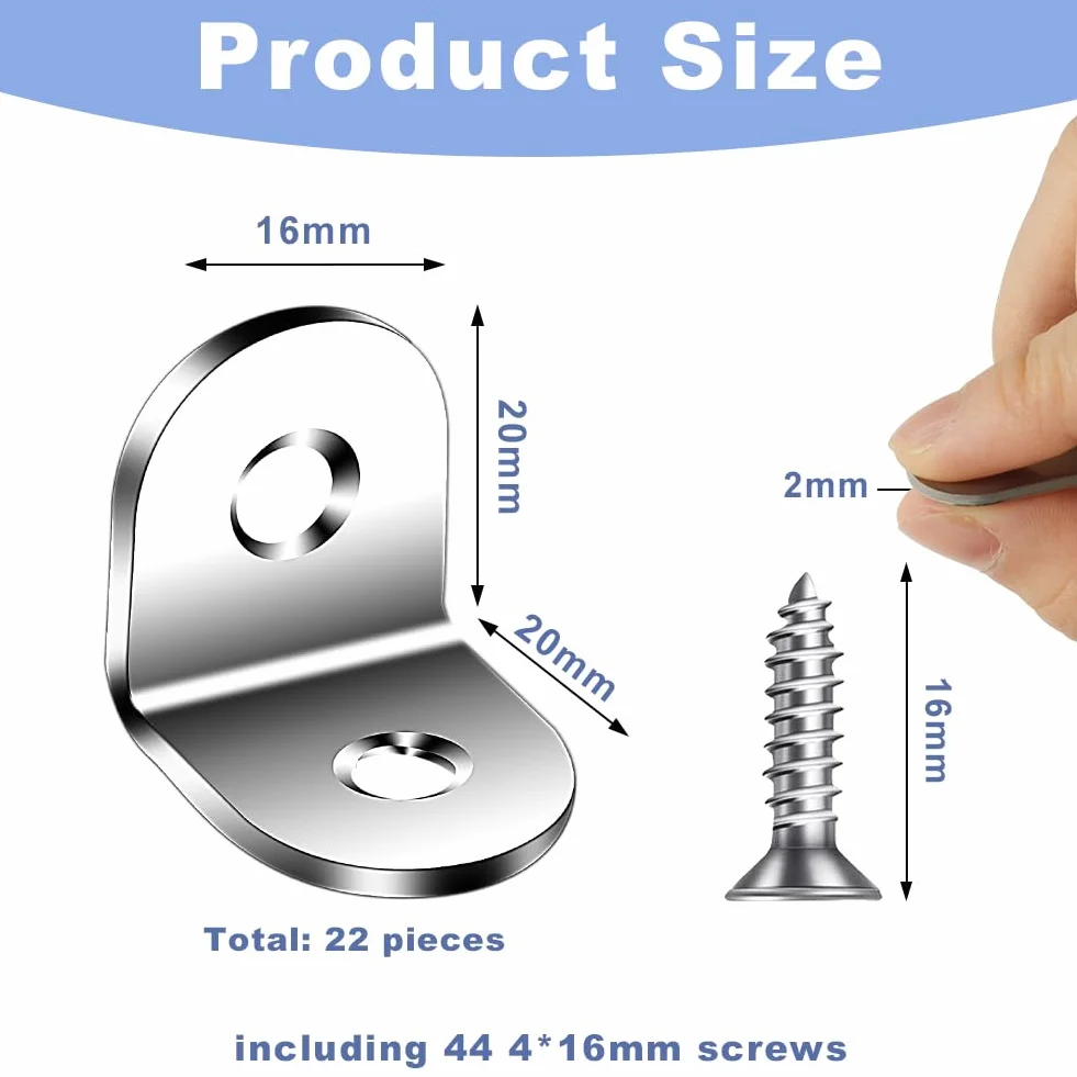Flintronic Wsporniki L 22 sztuki 20x20x16mm metalowe narożne do drewna mebli okien szafek