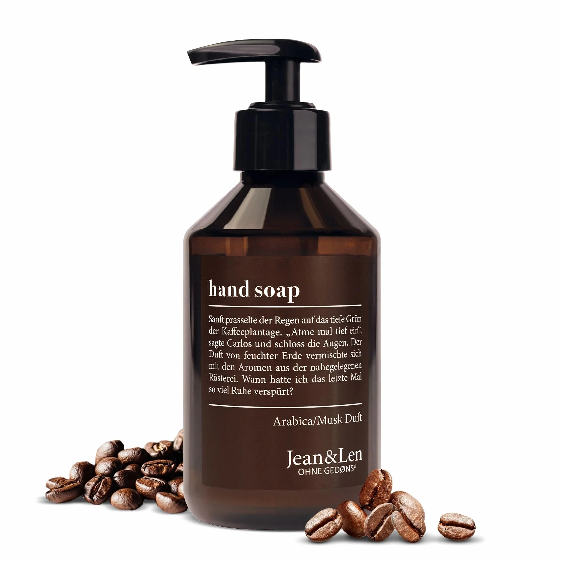 Jean & Len Mydło do rąk Arabica & Musk, czyści zmęczone dłonie, nadaje się do codziennego użytku, mydło w płynie w dozowniku z pompką, aromatyczny zapach, wegańskie, 250 ml