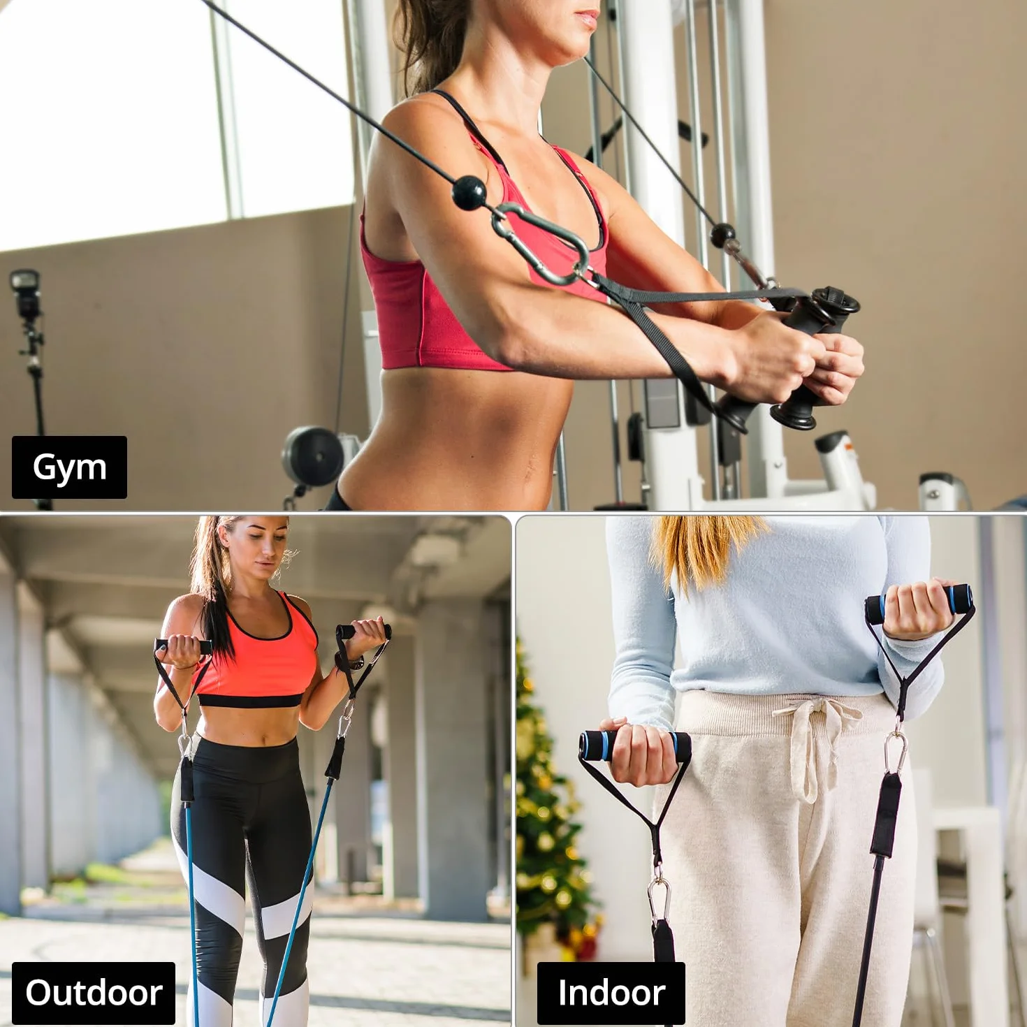 QWORK® 2 sztuki uchwytów do taśm, 2 sztuki karabińczyków, uchwyty do taśm, akcesoria fitness