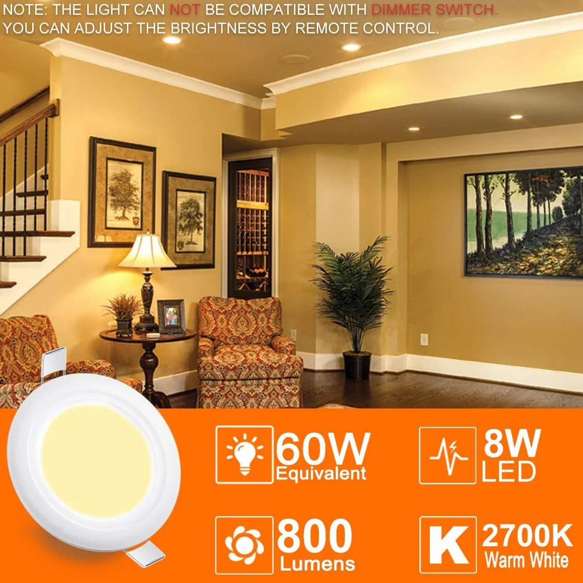 Reflektor LED do wbudowania 8W RGBW z pilotem IP44 okrągły punkt sufitowy ciepła biel 2700K ściemnialna 4 sztuki
