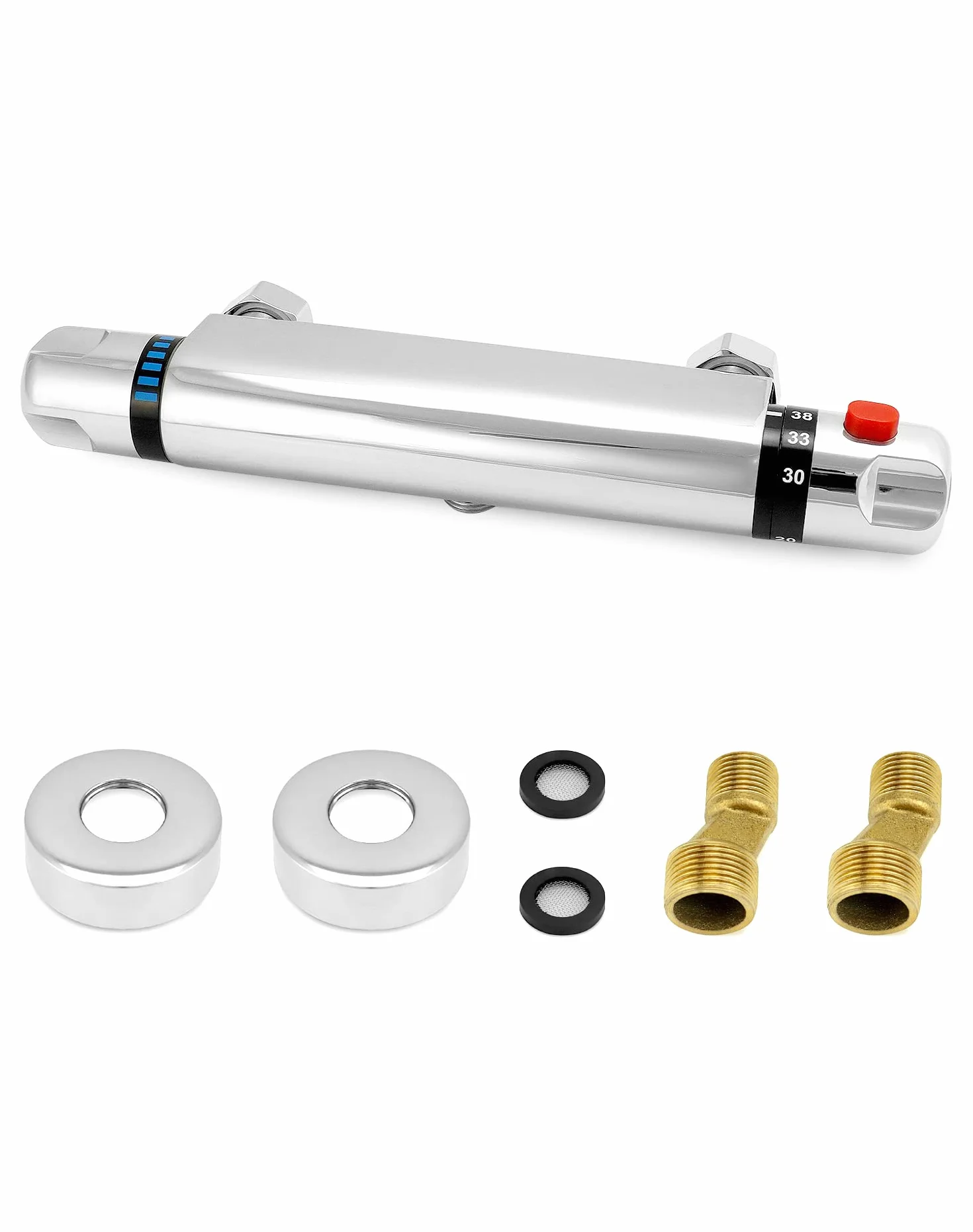 QWORK® termostatyczny kran prysznicowy, zawór G1/2" wylot, mosiężny mikser, stała regulacja temperatury do łazienki