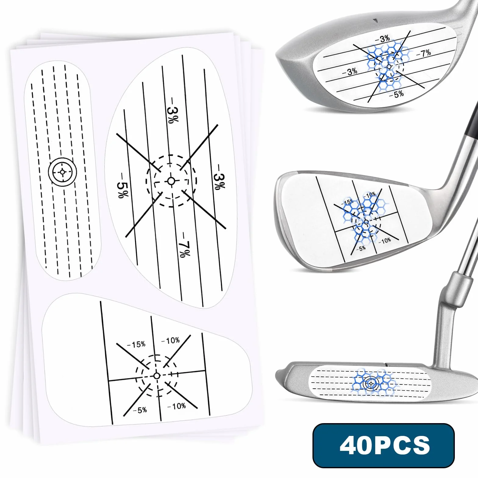 OSDUE Zestaw taśm udarowych golfowych 40 szt./120 szt., naklejki klubowe do drewna, żelazka i miotaczy, samoucząca analiza konsystencji słodkich punktów i strzałów, przydatna pomoc treningowa poprawia