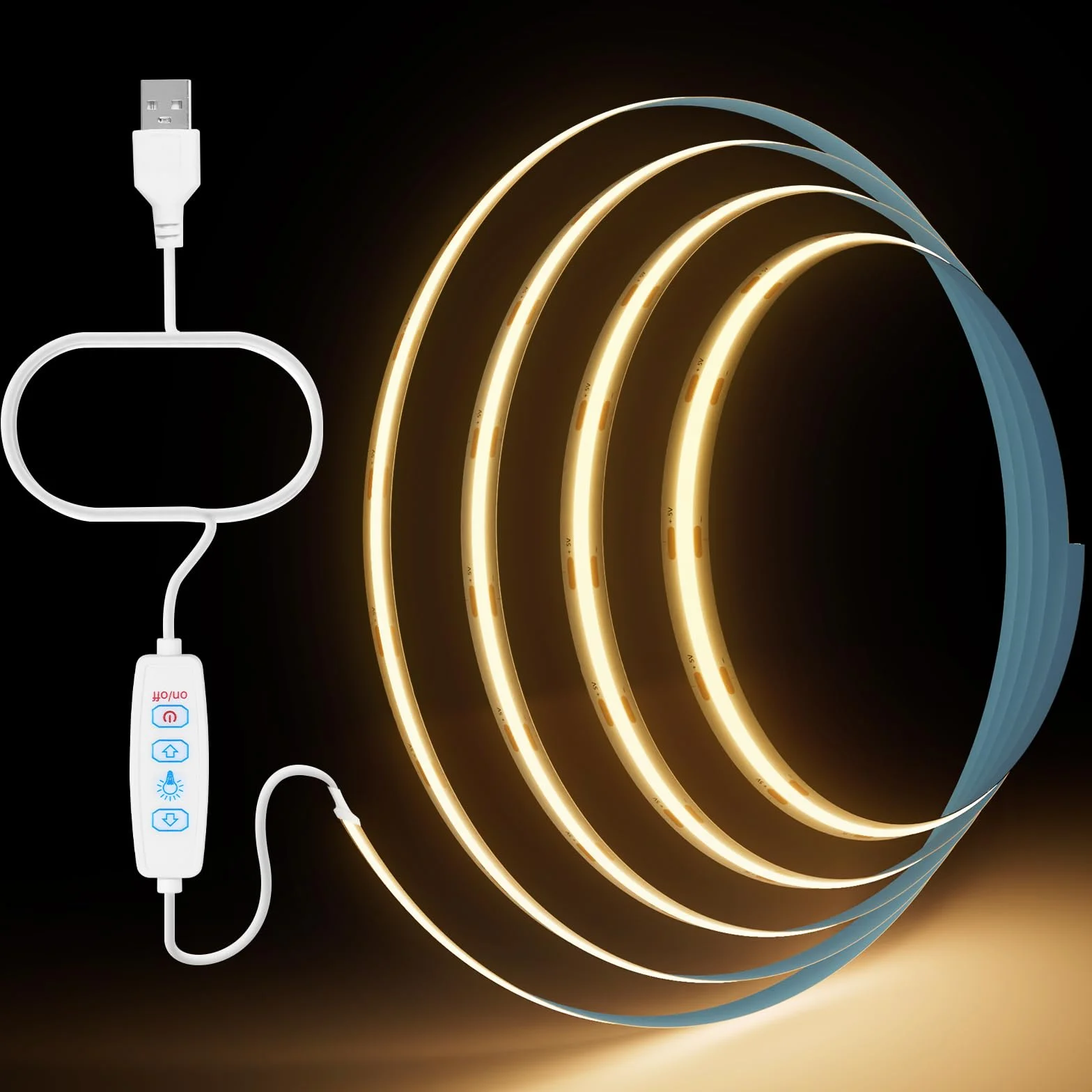 Taśma LED COB USB 5V 1m ciepła biel ściemniana CRI85+ 8mm elastyczna do TV kuchni salonu oświetlenie dekoracyjne DIY