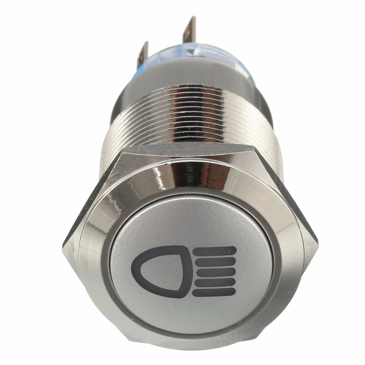 Przełącznik Przycisk LED 12V 19mm Srebrny Metal Push On Off Blokada Światła Niebieski