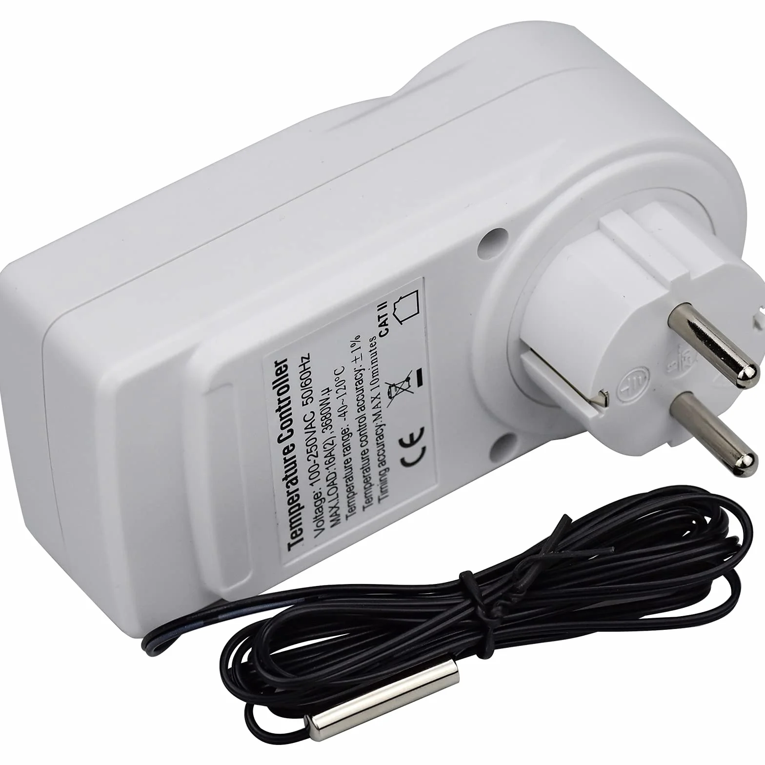 Regulator temperatury 230 V, termostat cyfrowy z czujnikiem temperatury, wtyczkowy do sterowania ogrzewaniem i chłodzeniem