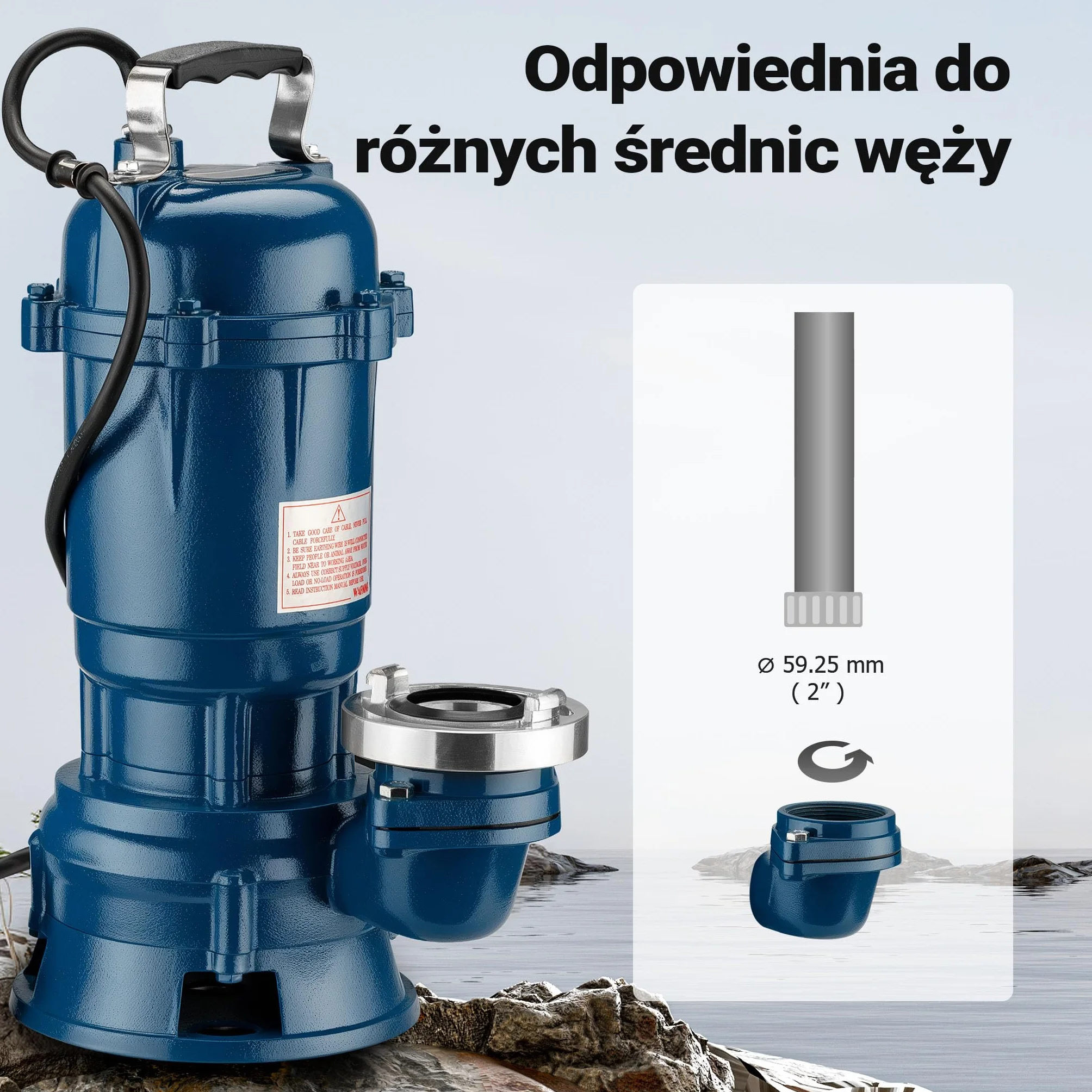Pompa do brudnej wody zanurzeniowa 550 W 10 000 l/h wąż 20 m