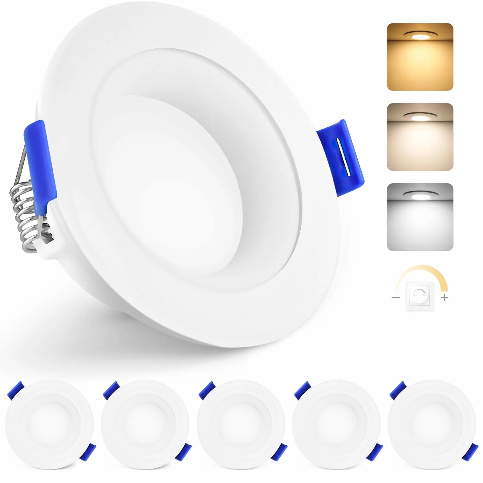 Reflektor LED do zabudowy ściemnialny 5 W IP65 68 mm 500 lm 3000 K 4000 K 6000 K wpuszczany łazienkowy
