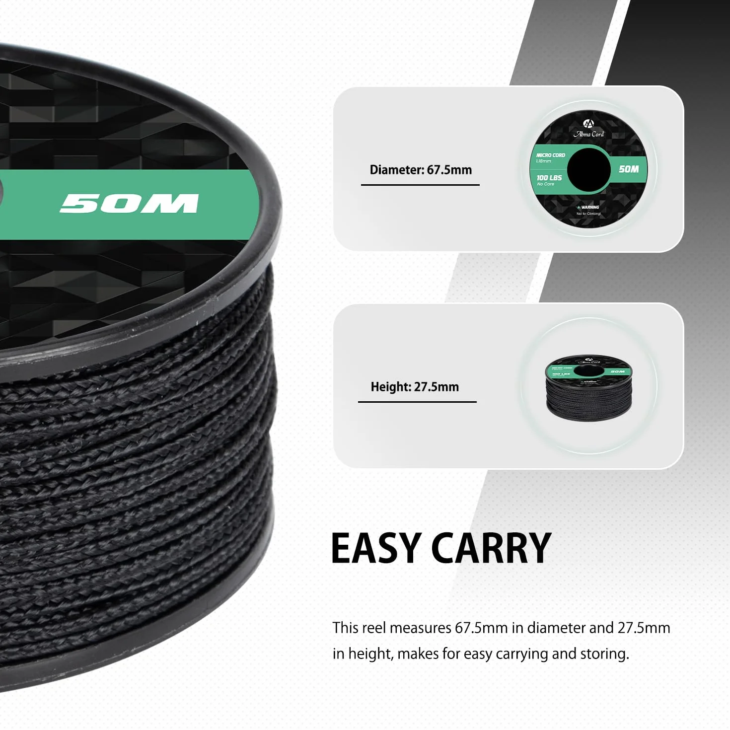 Paracord 1.18mm 50M Mikro Linka Szpula Czarny 45kg