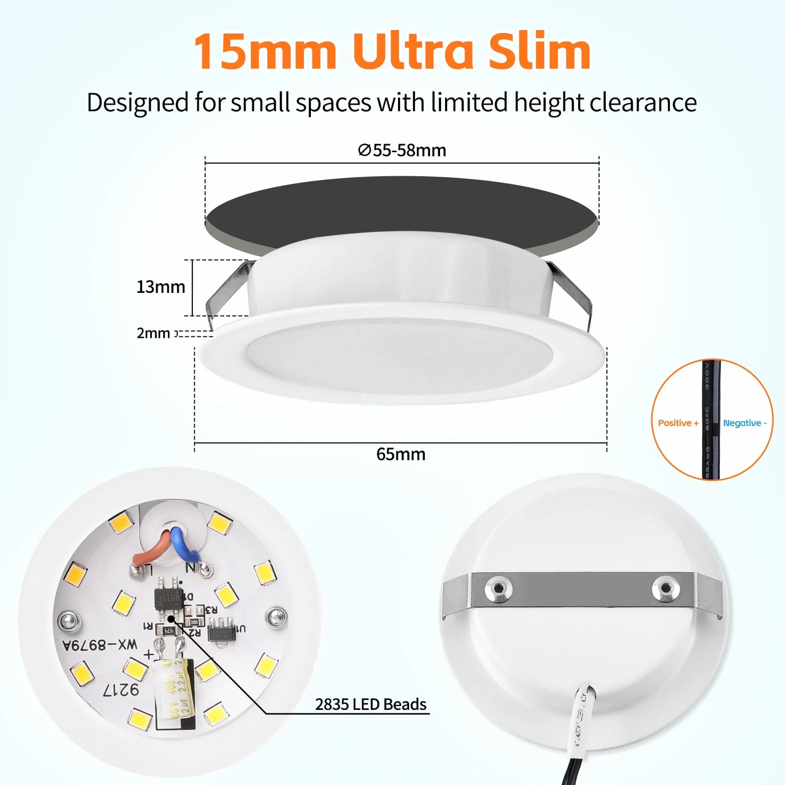 YindaLux Reflektor LED do zabudowy 12V 3000K ciepła biel ściemnialny 3W ekstra płaski otwór 55-58mm aluminium zestaw 3