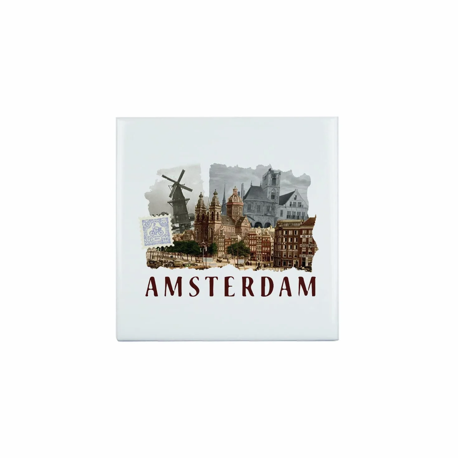 Fantastyczna Ceramiczna Płytka Dekoracyjna 10,8 x 10,8 cm - Amsterdam Kolaż