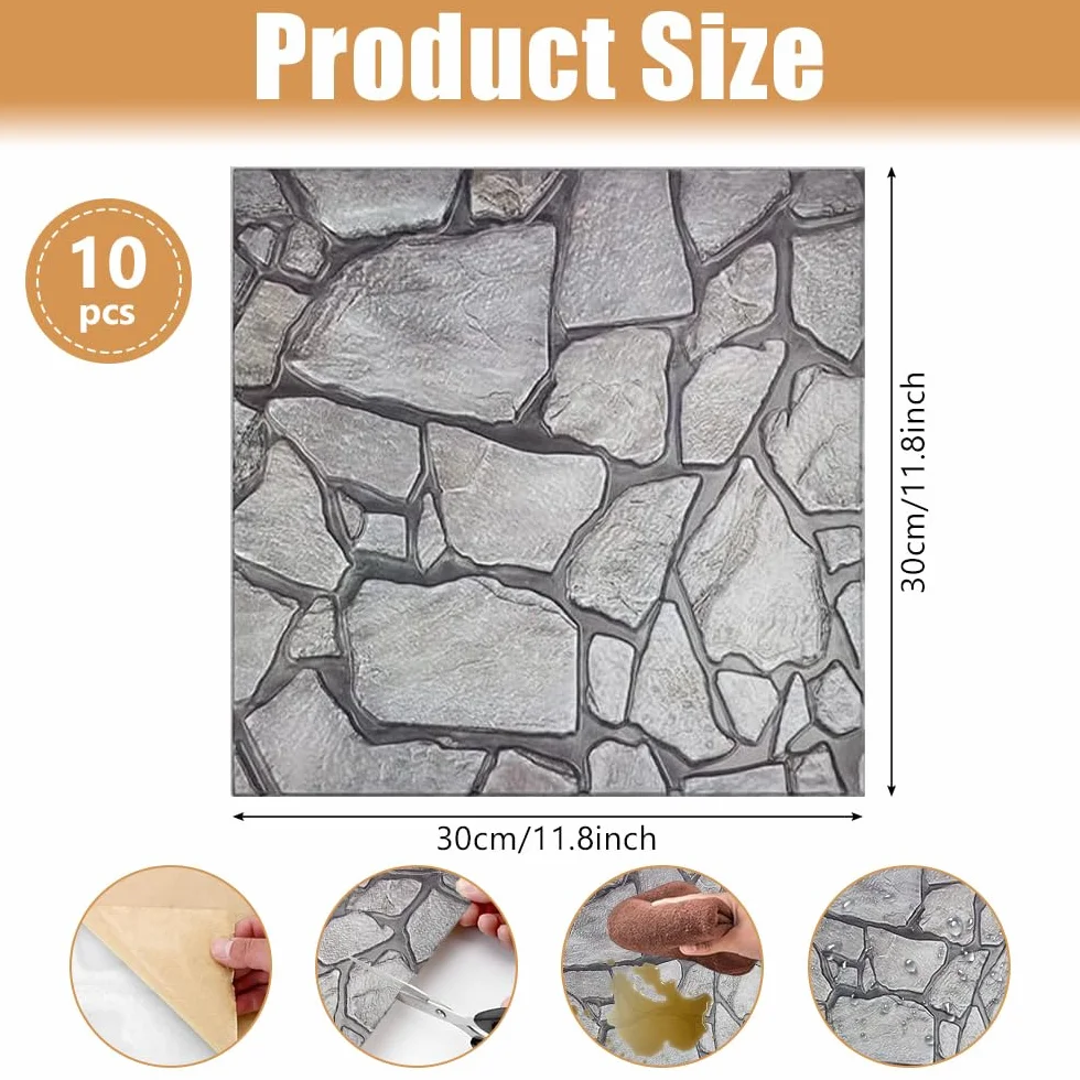 Panele ścienne 3D samoprzylepne PCW wodoodporne 30 x 30 cm
