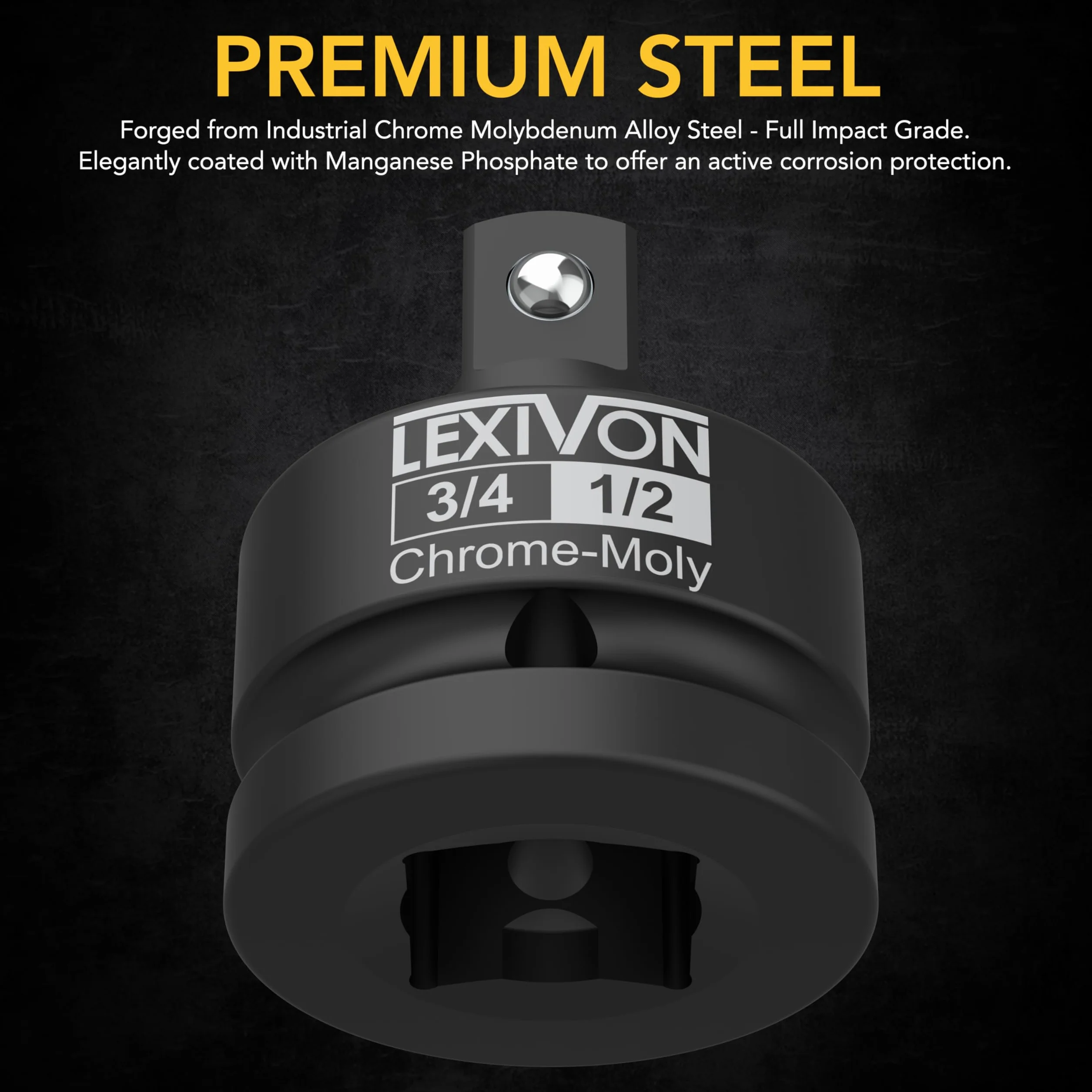 LEXIVON Adapter gniazda udarowego 3/4 cala żeński na 1/2 cala męski reduktor 20 mm do 12,5 mm stal chromowo-wanadowa