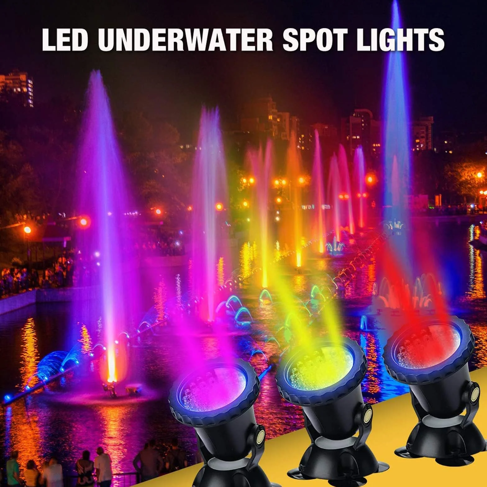 Lychee RGB, reflektor do akwarium, oświetlenie podwodne, oświetlenie zanurzeniowe dla ryb, wodoodporna lampa LED, IP68, regulowany kąt, światło z pilotem, do basenu i fontanny w ogrodzie, 3 sztuki