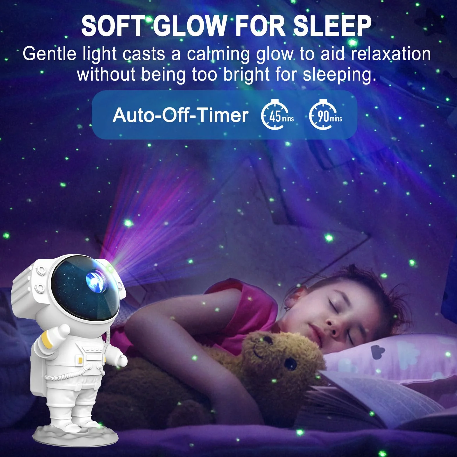 Nigecue Astronaut LED Projektor Gwiazd z Pilotem, Nocna Lampa Projektująca Gwiazdy z Timerem, LED Lampa Projektor do Sypialni, Kina Domowego, Imprez, Domu