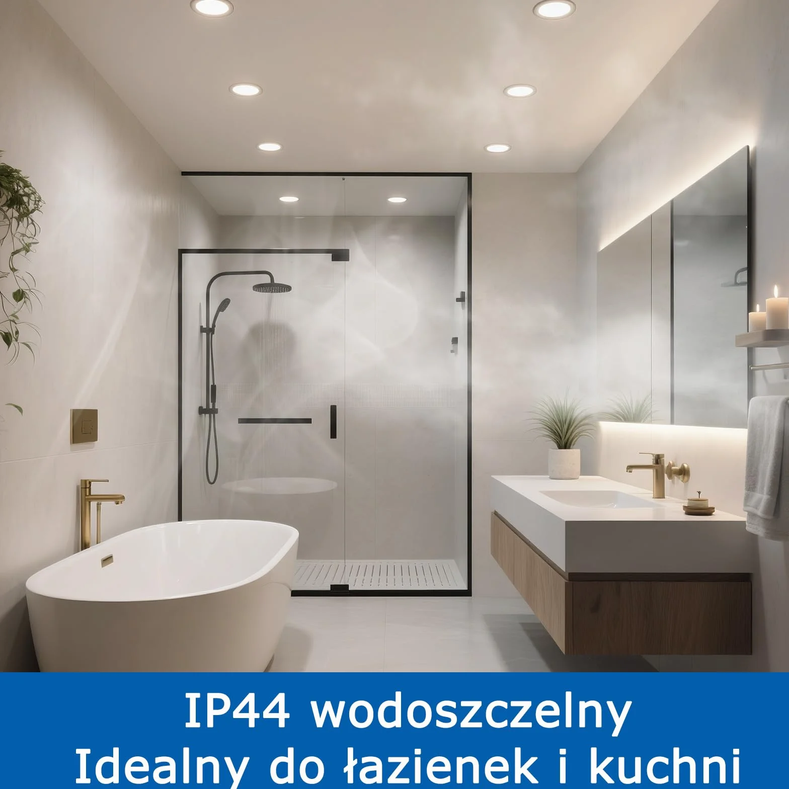 Reflektory LED Wpuszczane Sufitowe, Białe Neutralne 4000 K, Otwór 68 mm, Wodoodporne IP44, 5 W 400 lm 220-240 V, Średnica 90 mm, Wewnętrzna Łazienka Kuchenna, Zestaw 40 Sztuk
