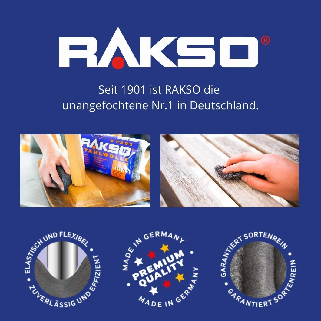 RAKSO Wełna stalowa drobna 00 8 padów 200 g do drewna aluminium