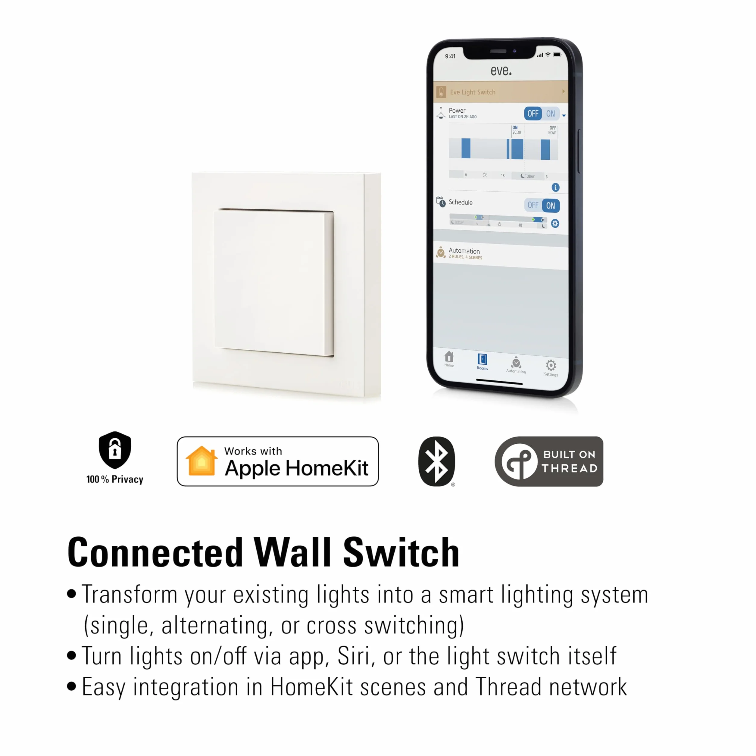 Eve Light Switch inteligentny włącznik światła pojedynczy przełączany krzyżowy Bluetooth Thread