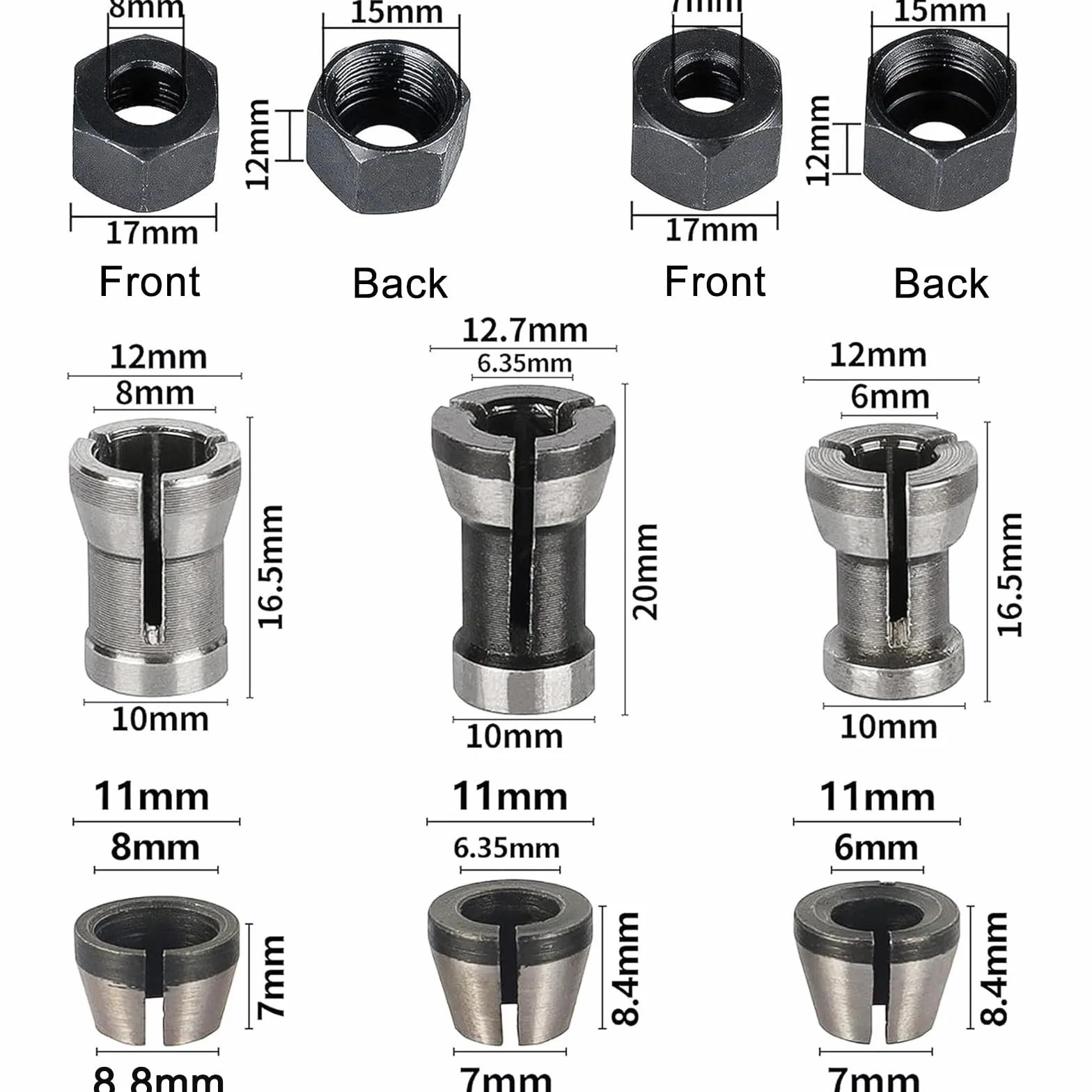 8-częściowy zestaw zacisków do frezarki ze stali węglowej 6 mm 6,4 mm 8 mm